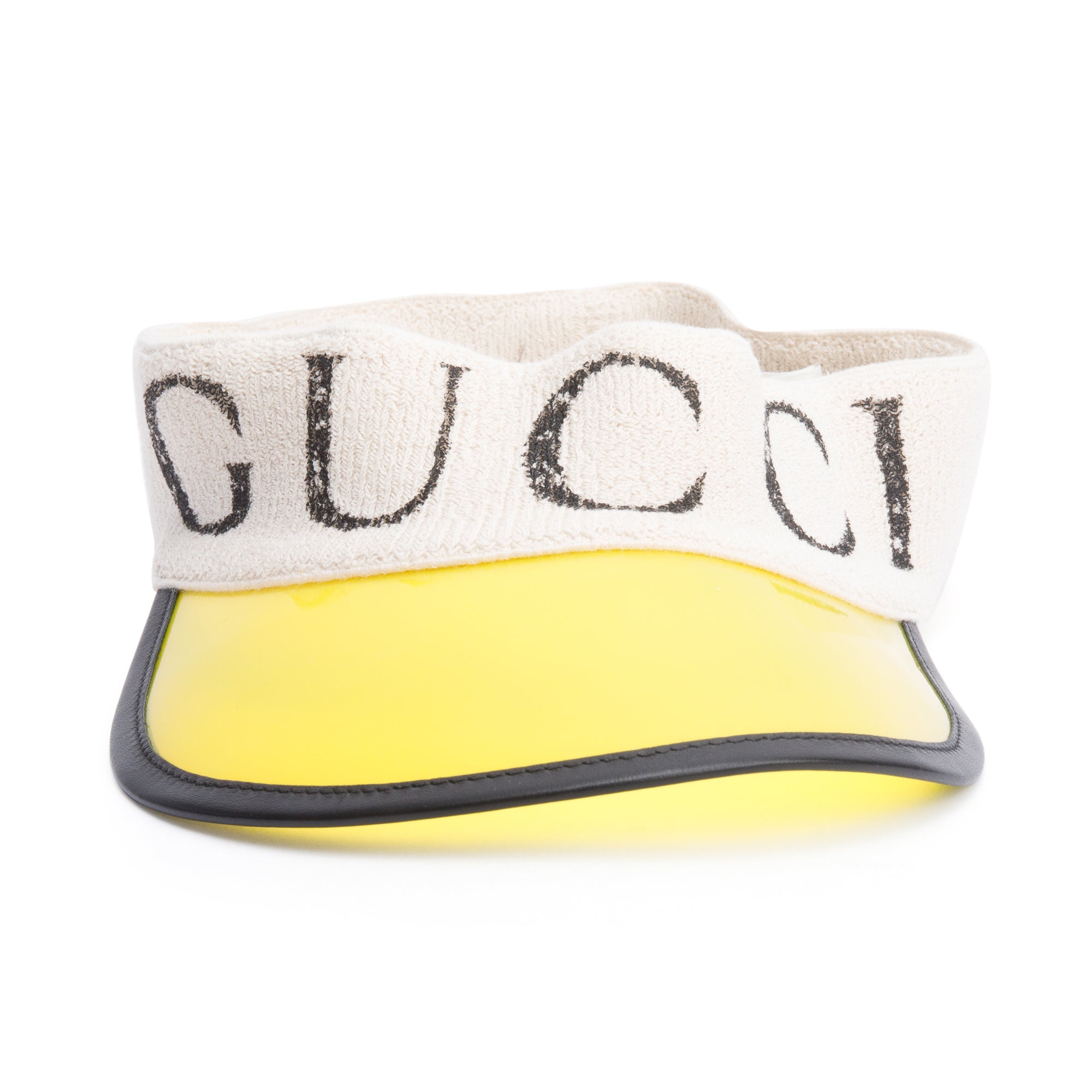 Gucci Yellow Vinyl Logo Visor, Size M 58 w/ Box