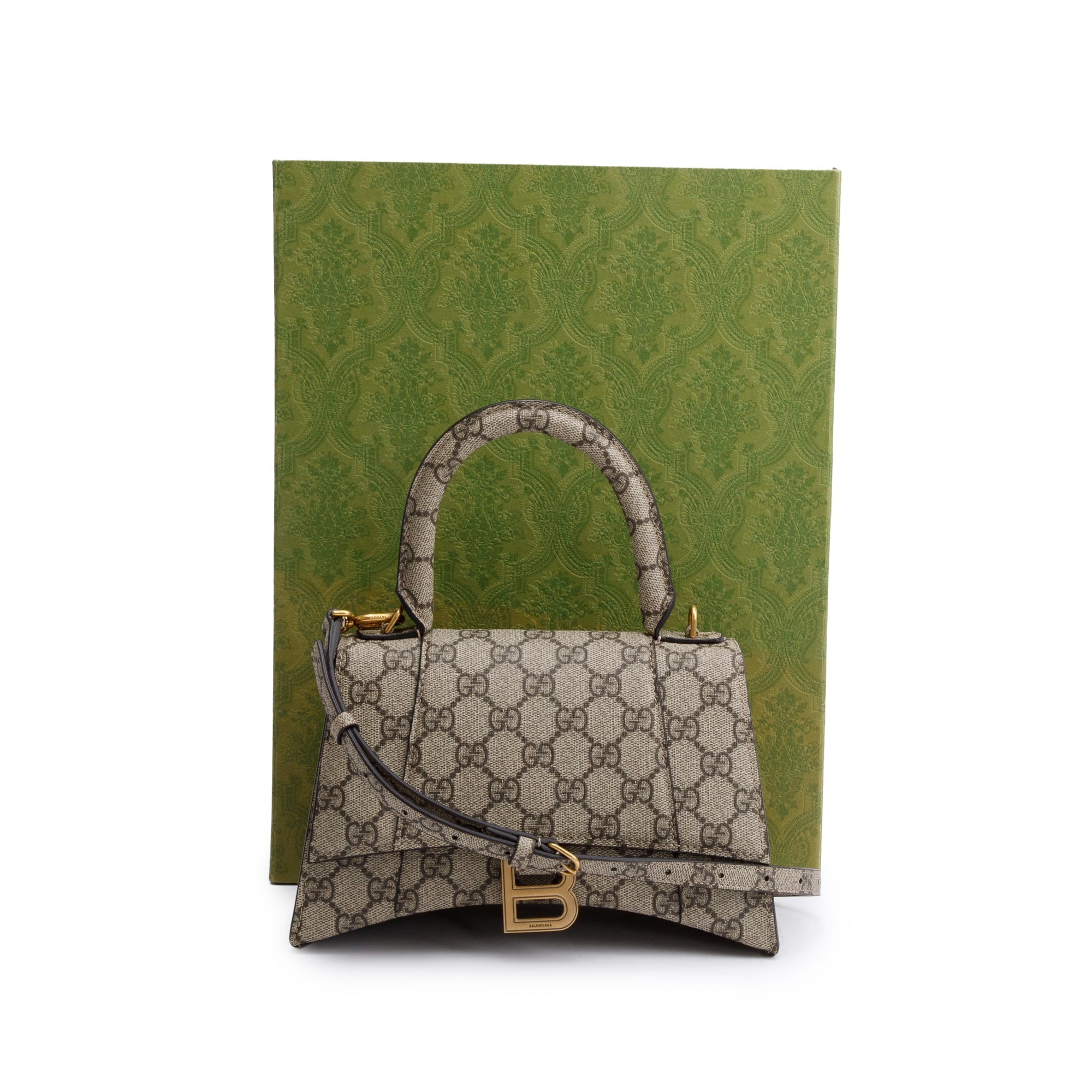 Gucci x Balenciaga The Hacker Project GG Supreme Small Hourglass Top Handle Bag w/ Strap & Box