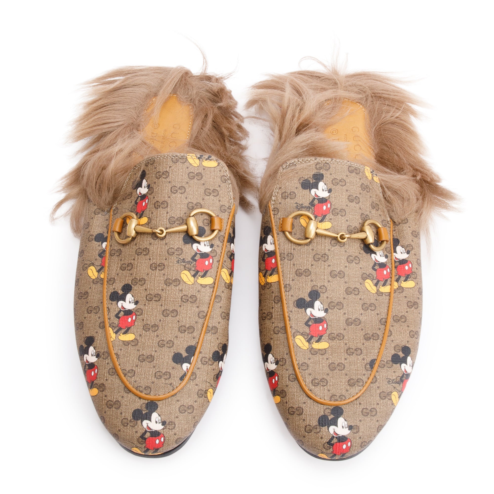 Gucci x Disney Mickey Mouse Princetown Micro GG Canvas Horsebit Mules, Size 38