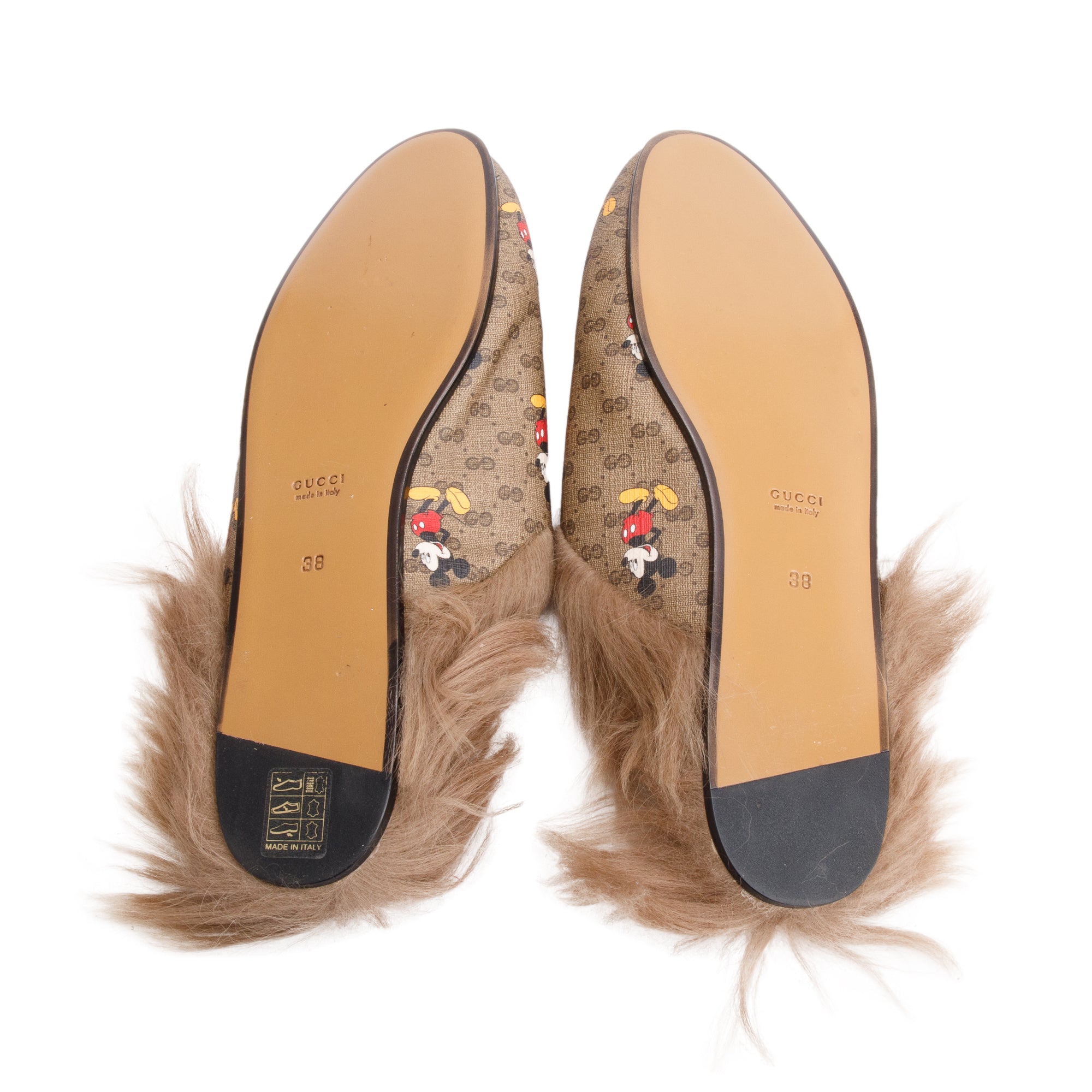Gucci x Disney Mickey Mouse Princetown Micro GG Canvas Horsebit Mules, Size 38