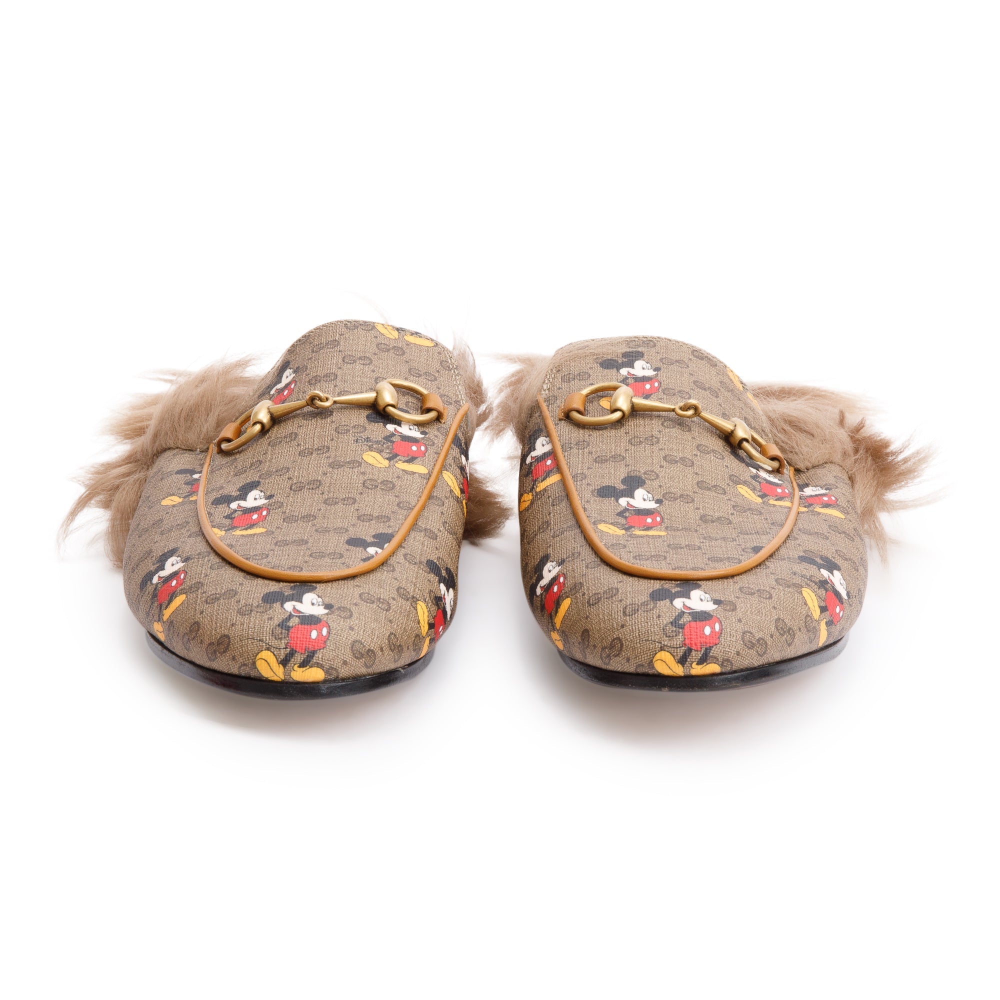 Gucci x Disney Mickey Mouse Princetown Micro GG Canvas Horsebit Mules, Size 38