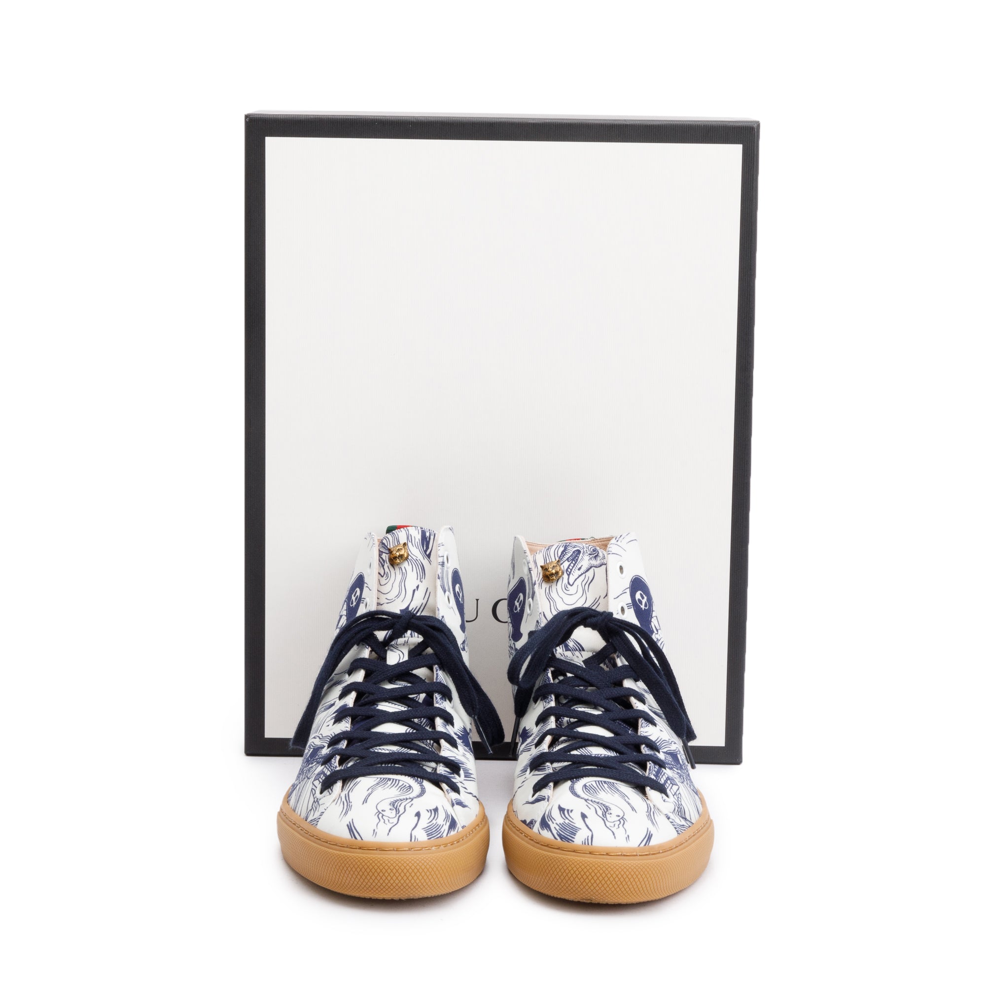 Gucci x Disney White/Blue Canvas Web Seas Storm High-Top Sneakers, Size 10 w/ Box