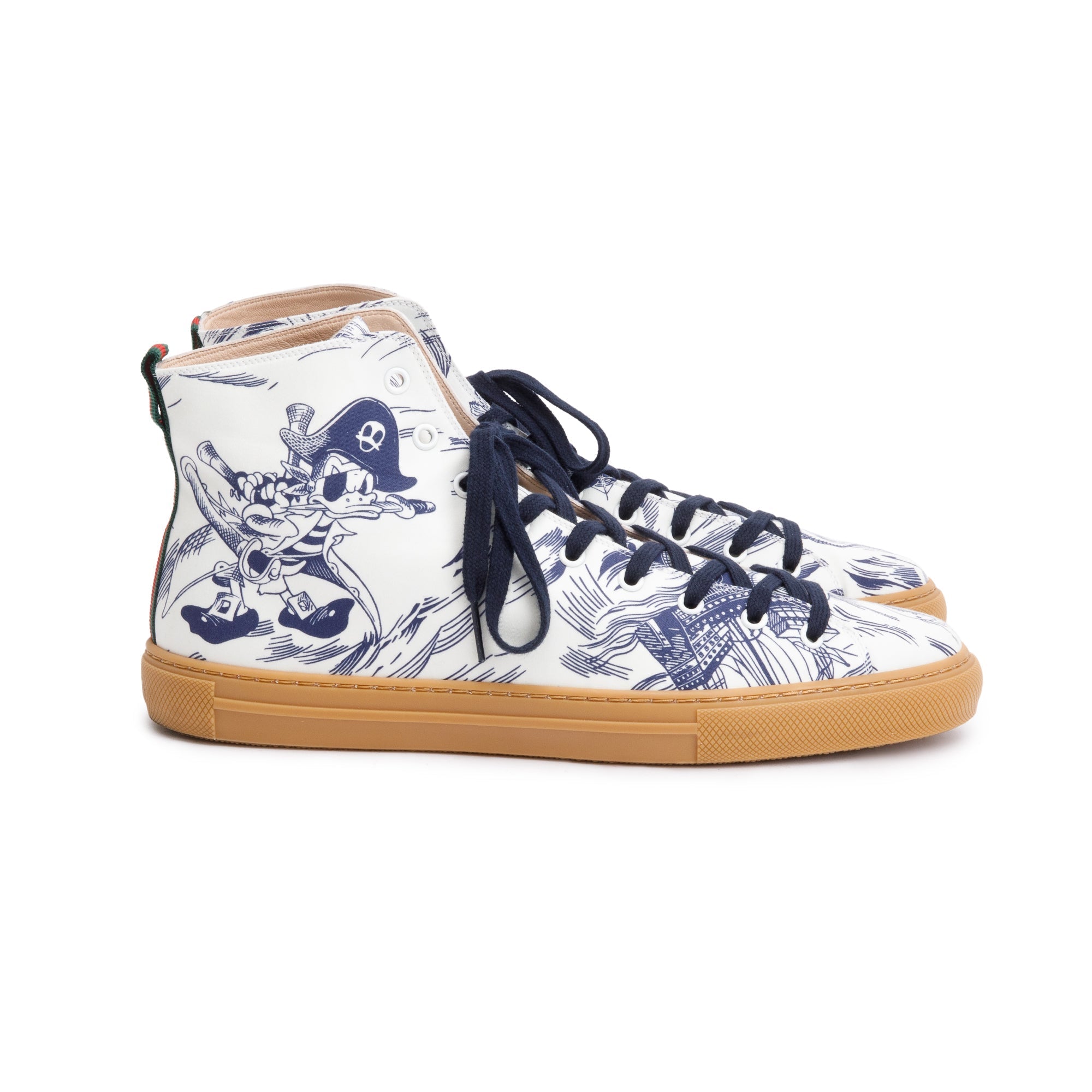 Gucci x Disney White/Blue Canvas Web Seas Storm High-Top Sneakers, Size 10 w/ Box