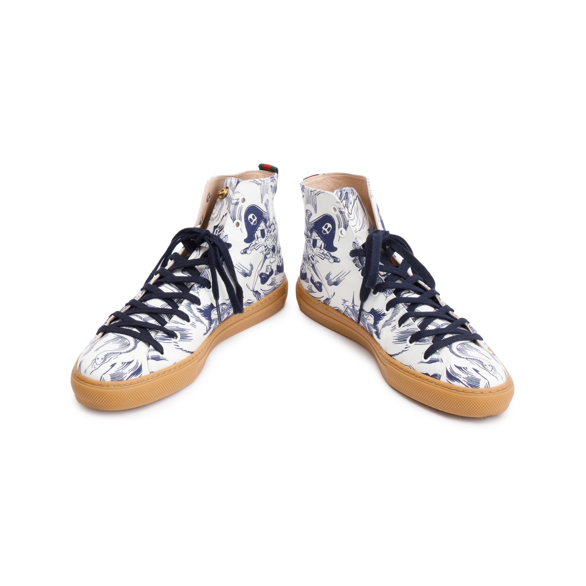 Gucci x Disney White/Blue Canvas Web Seas Storm High-Top Sneakers, Size 10 w/ Box