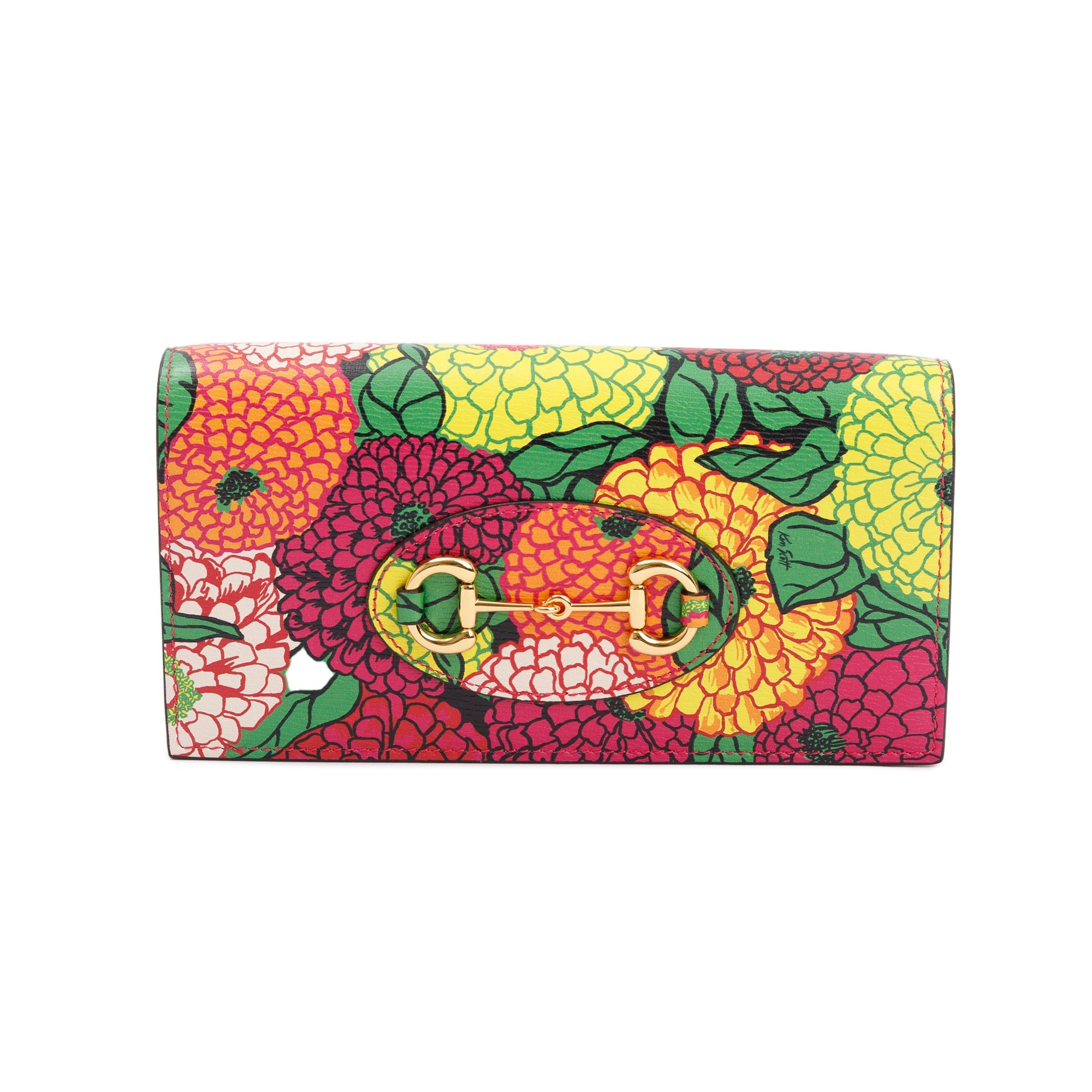 Gucci x Ken Scott Multicolor Pomponica Print Calfskin Horsebit 1955 Wallet on Chain w/ Box