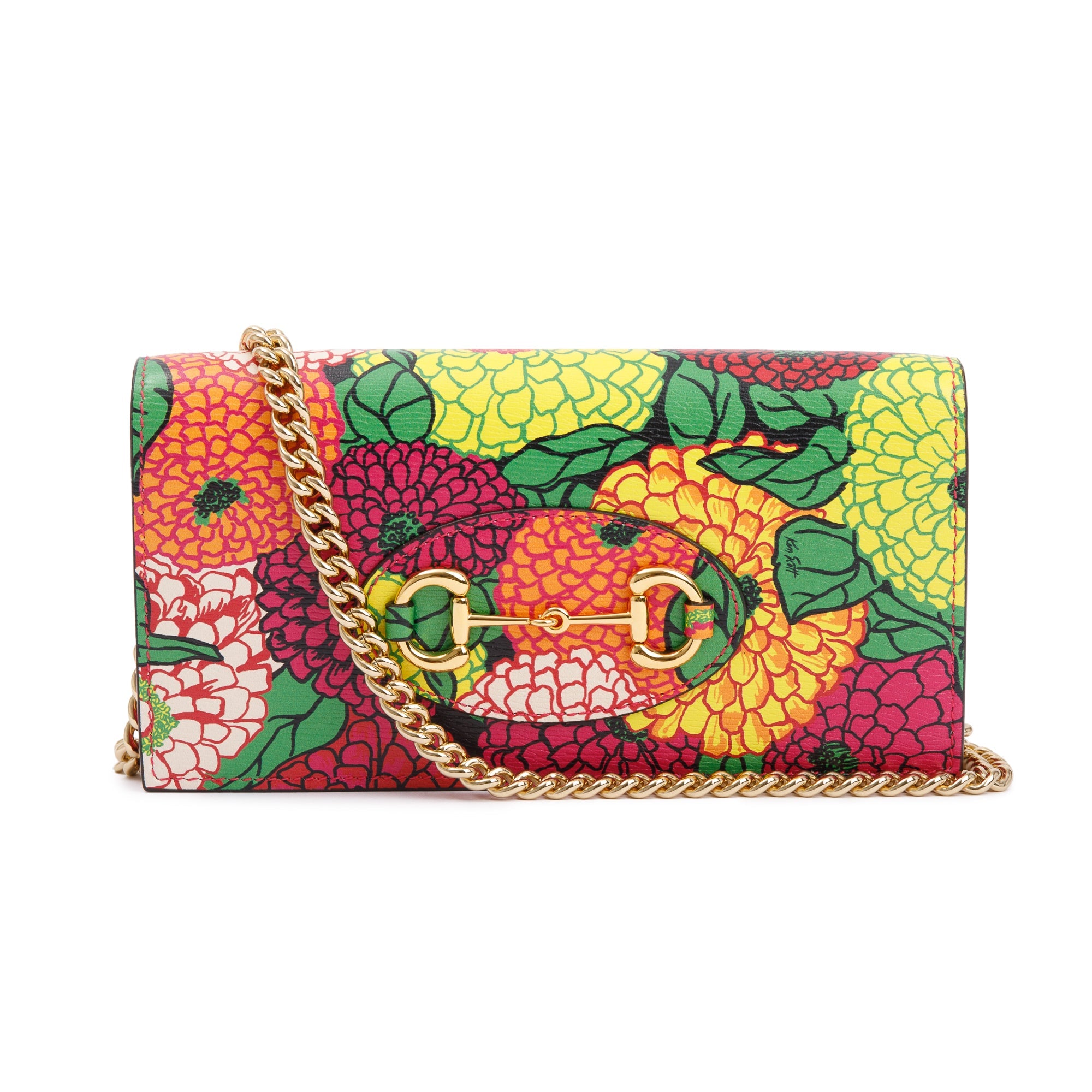 Gucci x Ken Scott Multicolor Pomponica Print Calfskin Horsebit 1955 Wallet on Chain w/ Box