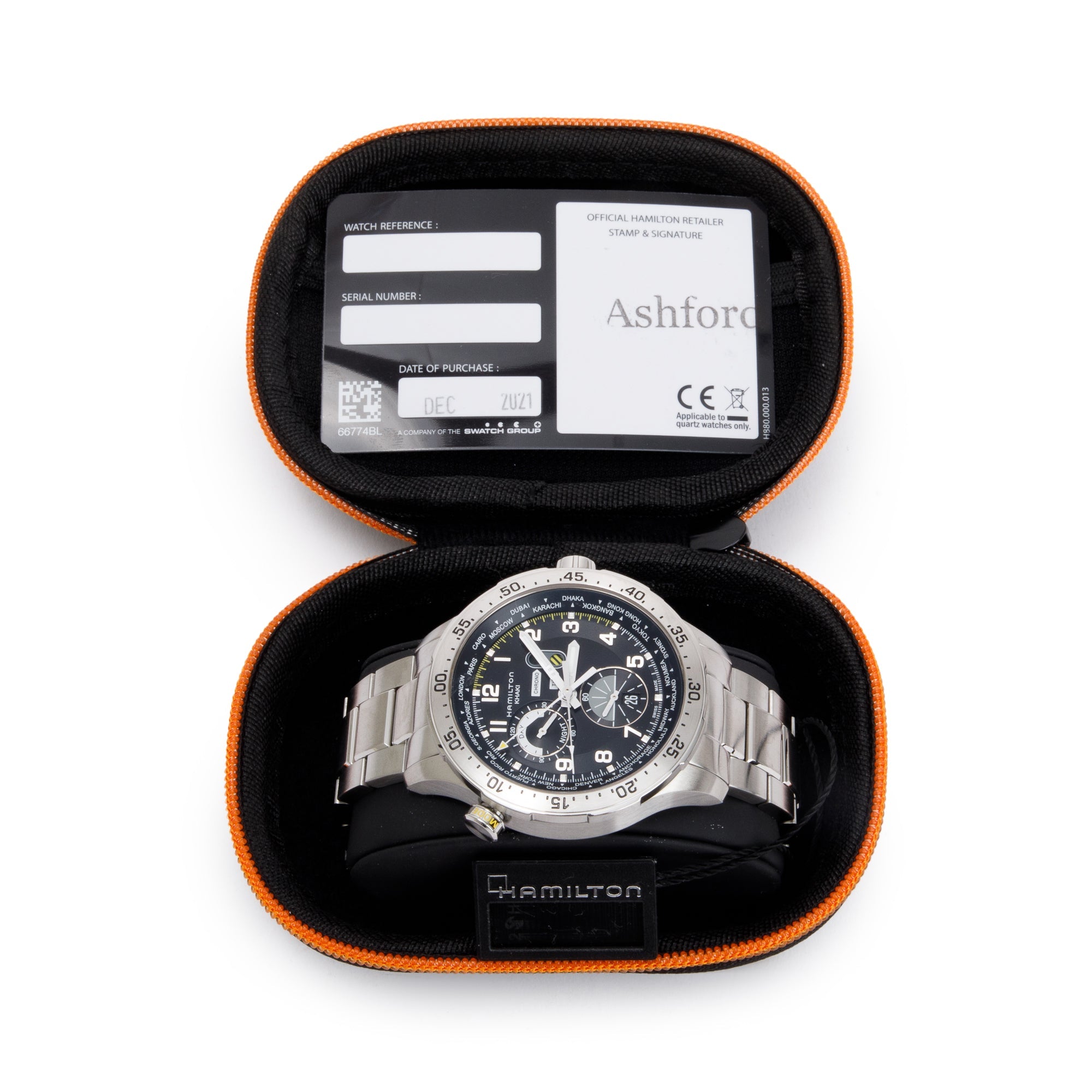 Hamilton Stainless Steel Khaki Aviation Worldtimer Chronograph 45 MM Watch w/ Case