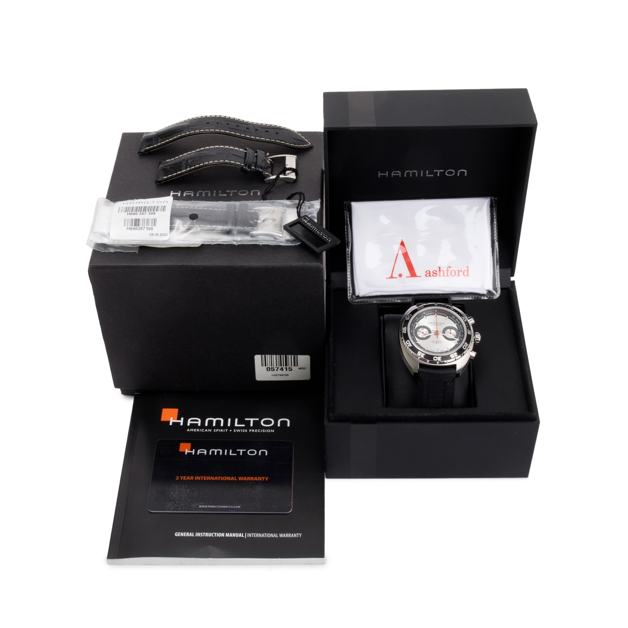 Hamilton Stainless Steel Pan Europ Automatic Chronograph 45 MM Watch w/ Box, Papers, Extra Straps