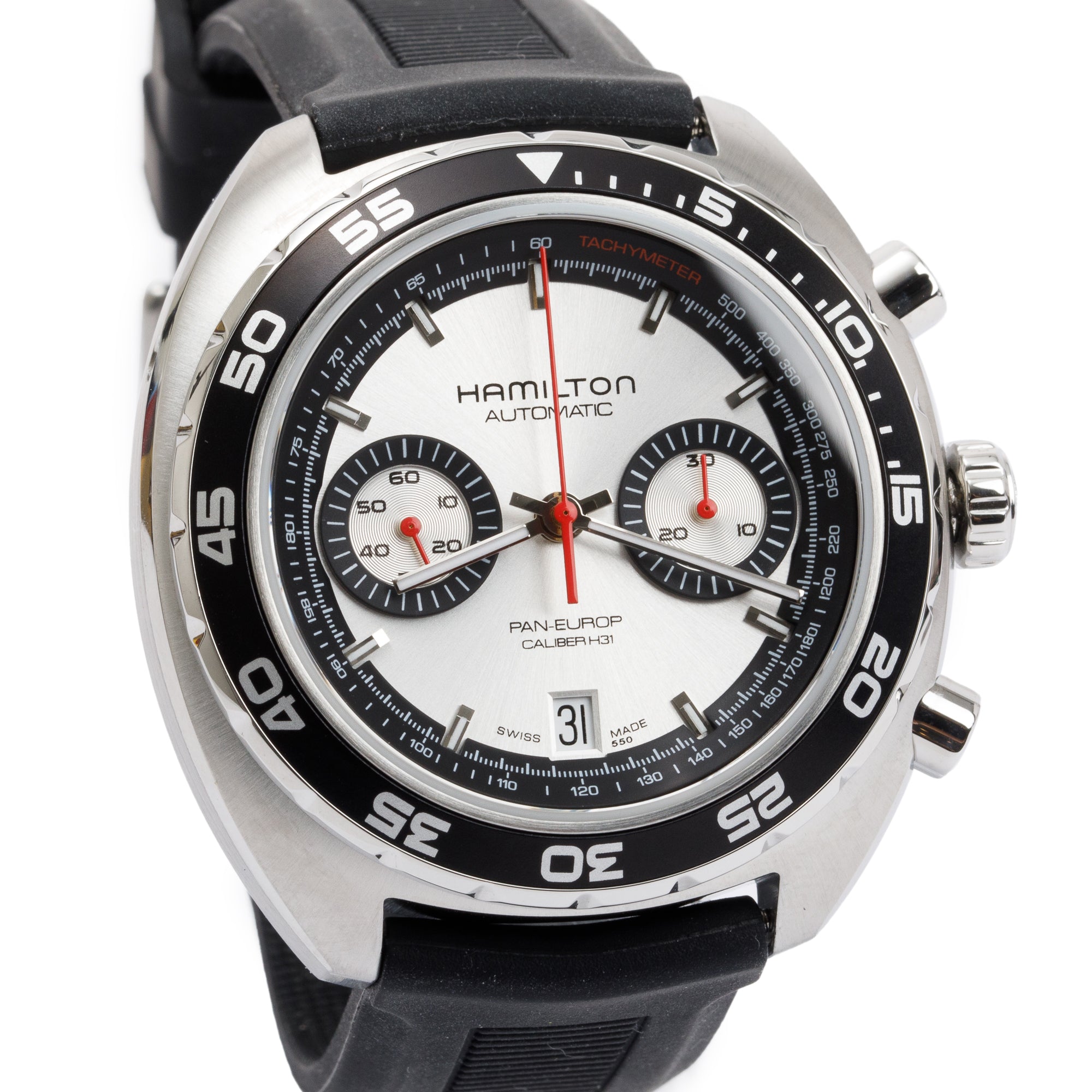 Hamilton Stainless Steel Pan Europ Automatic Chronograph 45 MM Watch w/ Box, Papers, Extra Straps