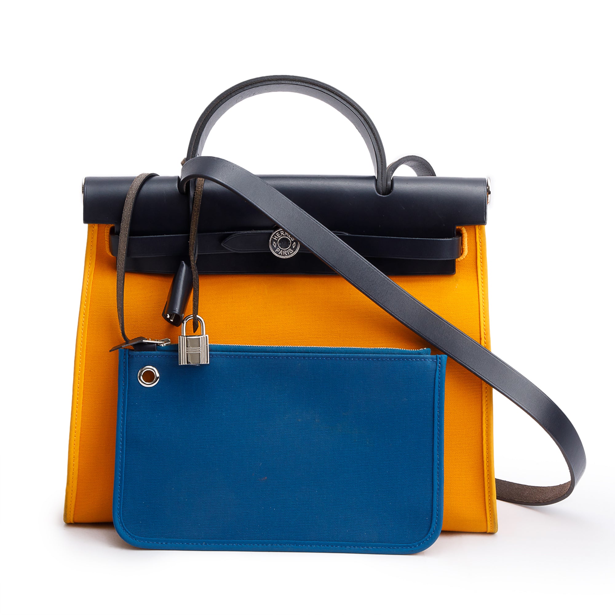 Hermes Jaune d'Or Toile H Blue Izmir Vache Hunter Herbag Zip 31 w/ Pouch