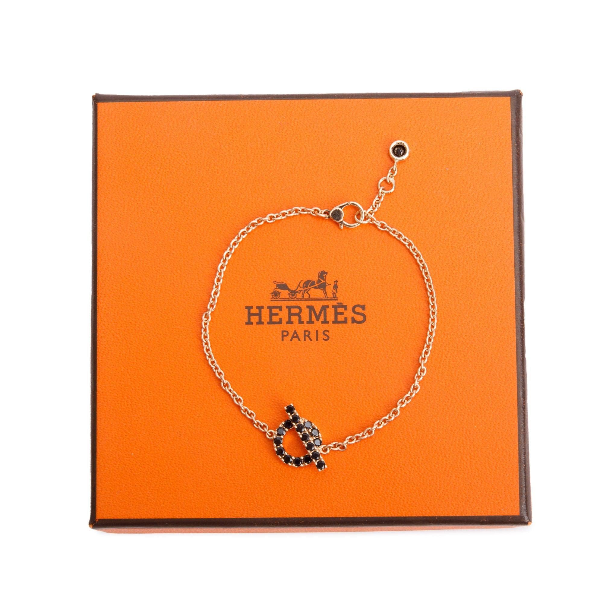 Hermes 18k Rose Gold Black Spinel Finesse Bracelet w/ Box