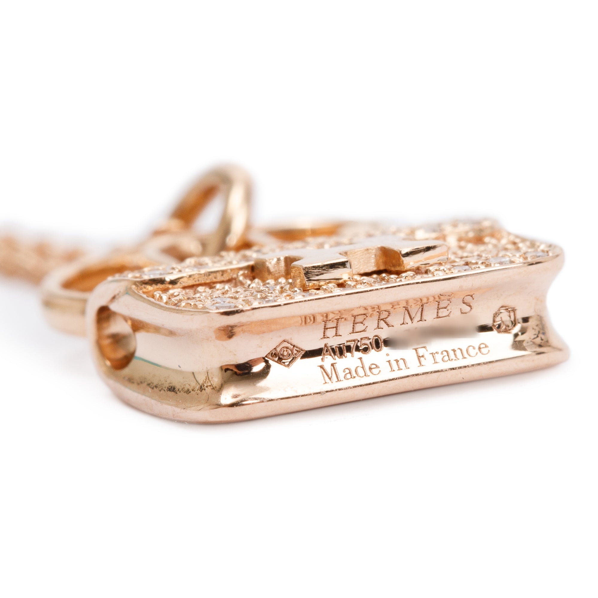 Hermes 18k Rose Gold Diamond Amulettes Constance Pendant Necklace