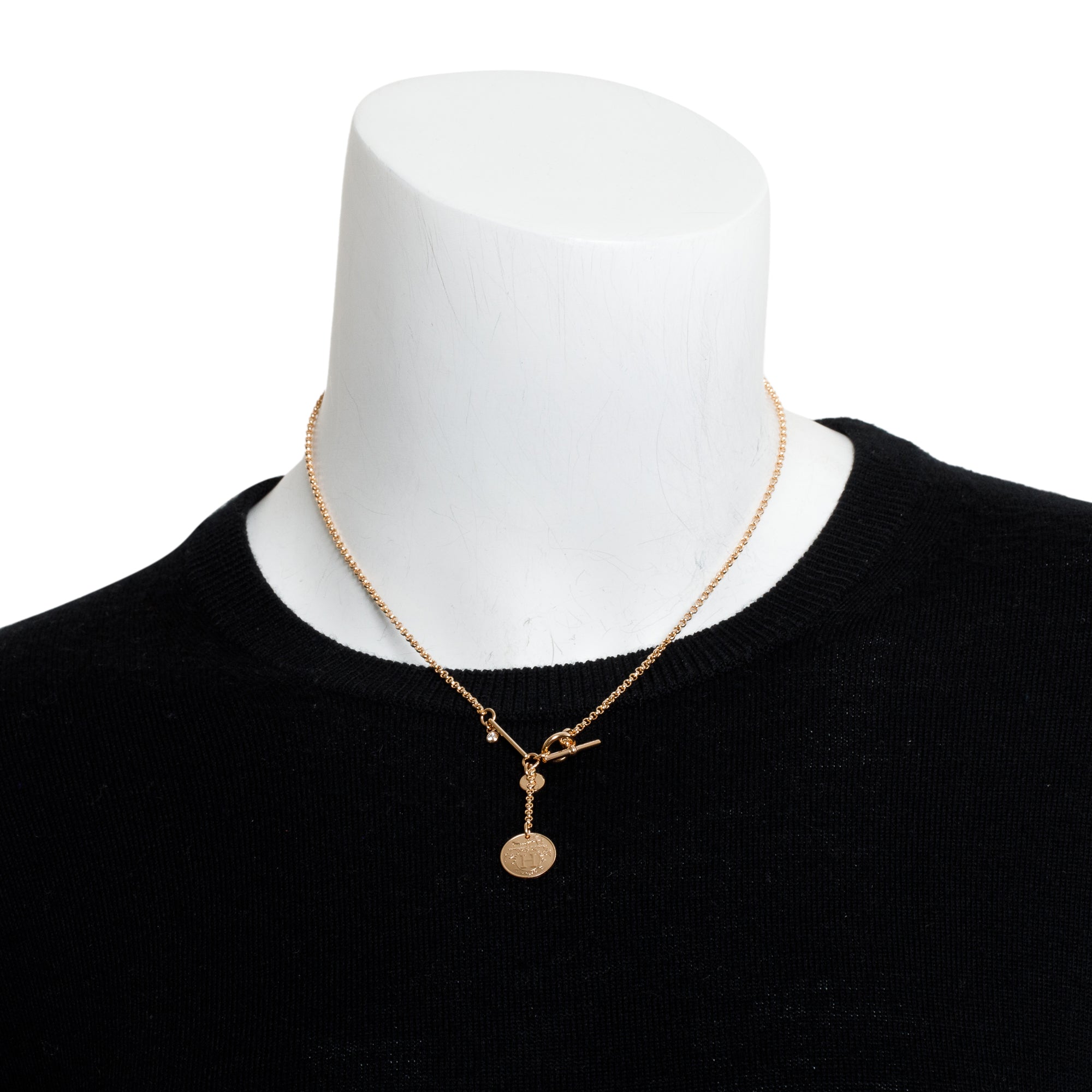 Hermes 18k Rose Gold Diamond Ex-Libris Pendant Necklace, Small Model w/ Box