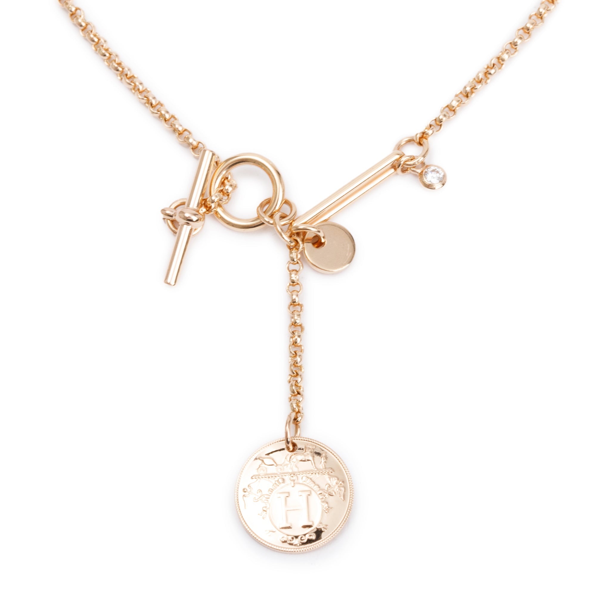 Hermes 18k Rose Gold Diamond Ex-Libris Pendant Necklace, Small Model w/ Box