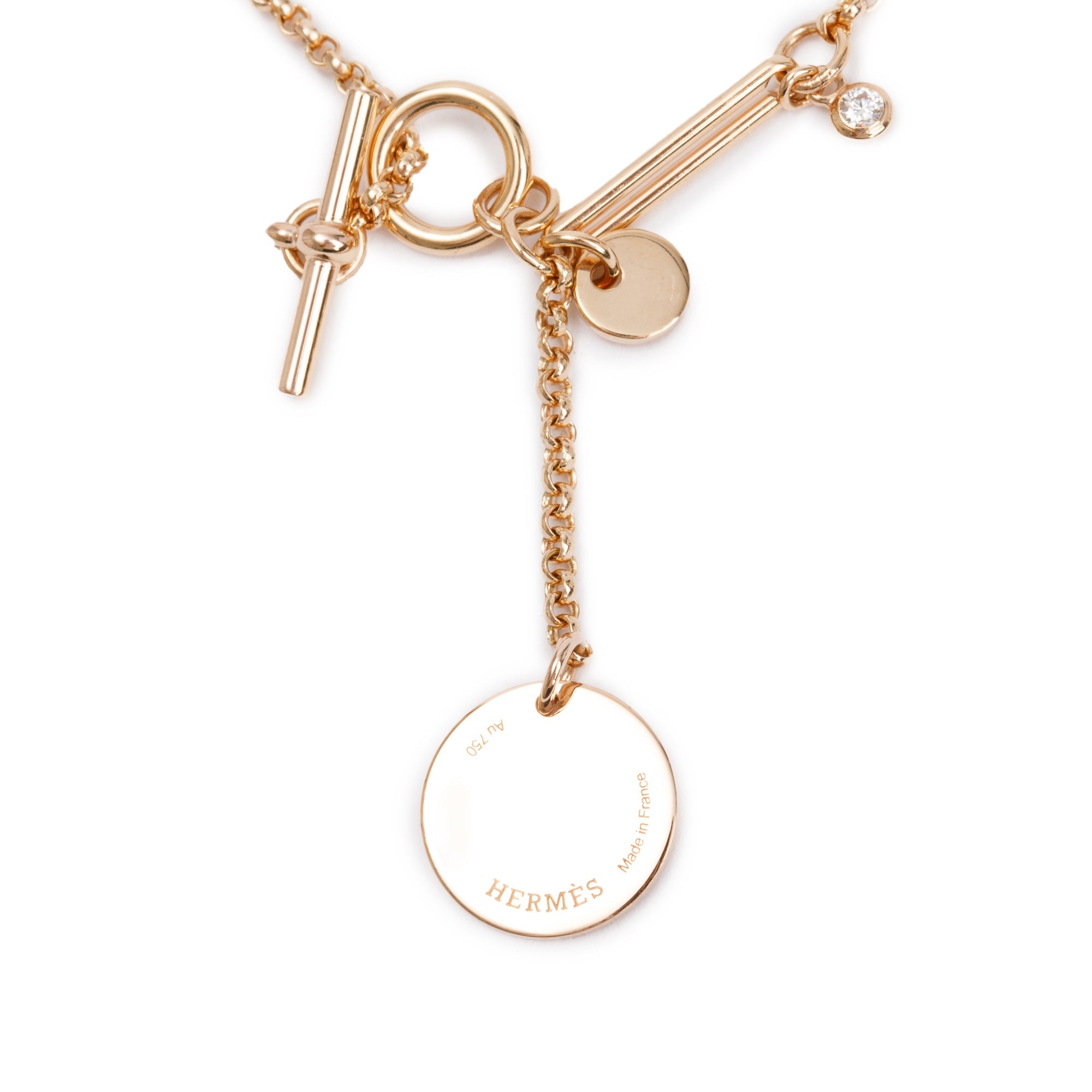 Hermes 18k Rose Gold Diamond Ex-Libris Pendant Necklace, Small Model w/ Box