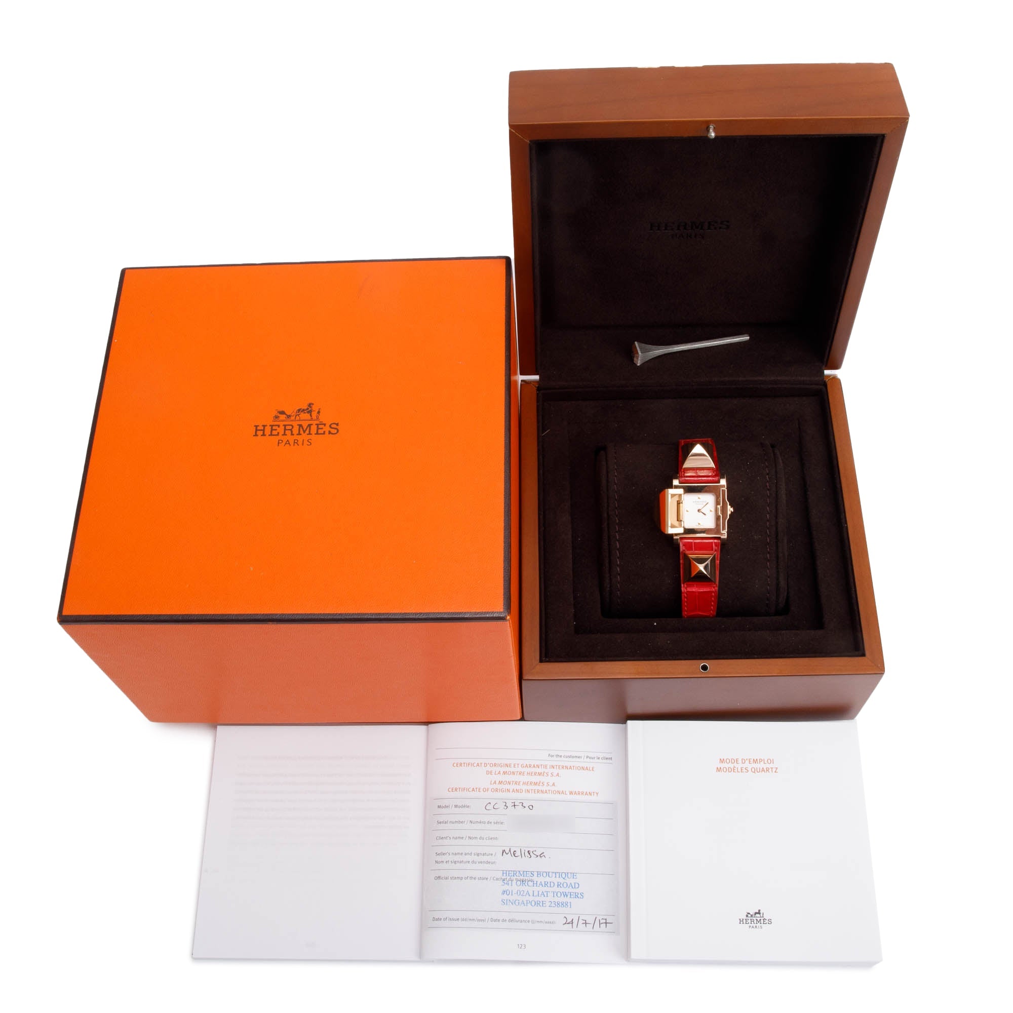 Hermes 18k Rose Gold Medor Watch w/ Box