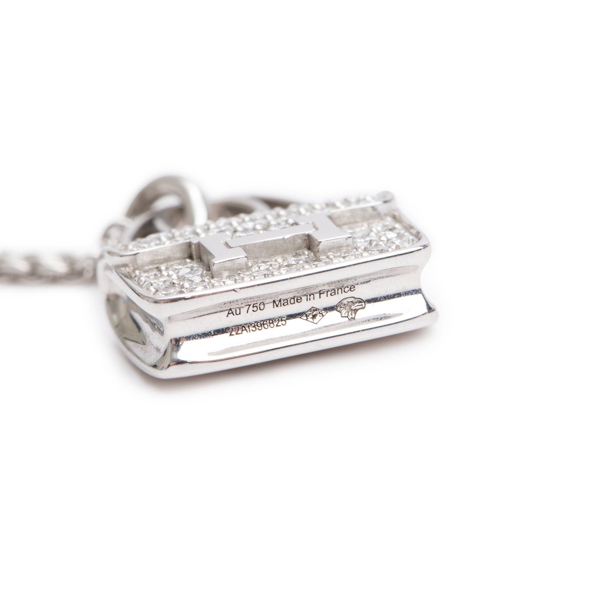 Hermes 18k White Gold Diamond Amulettes Constance Pendant Necklace w/ Box