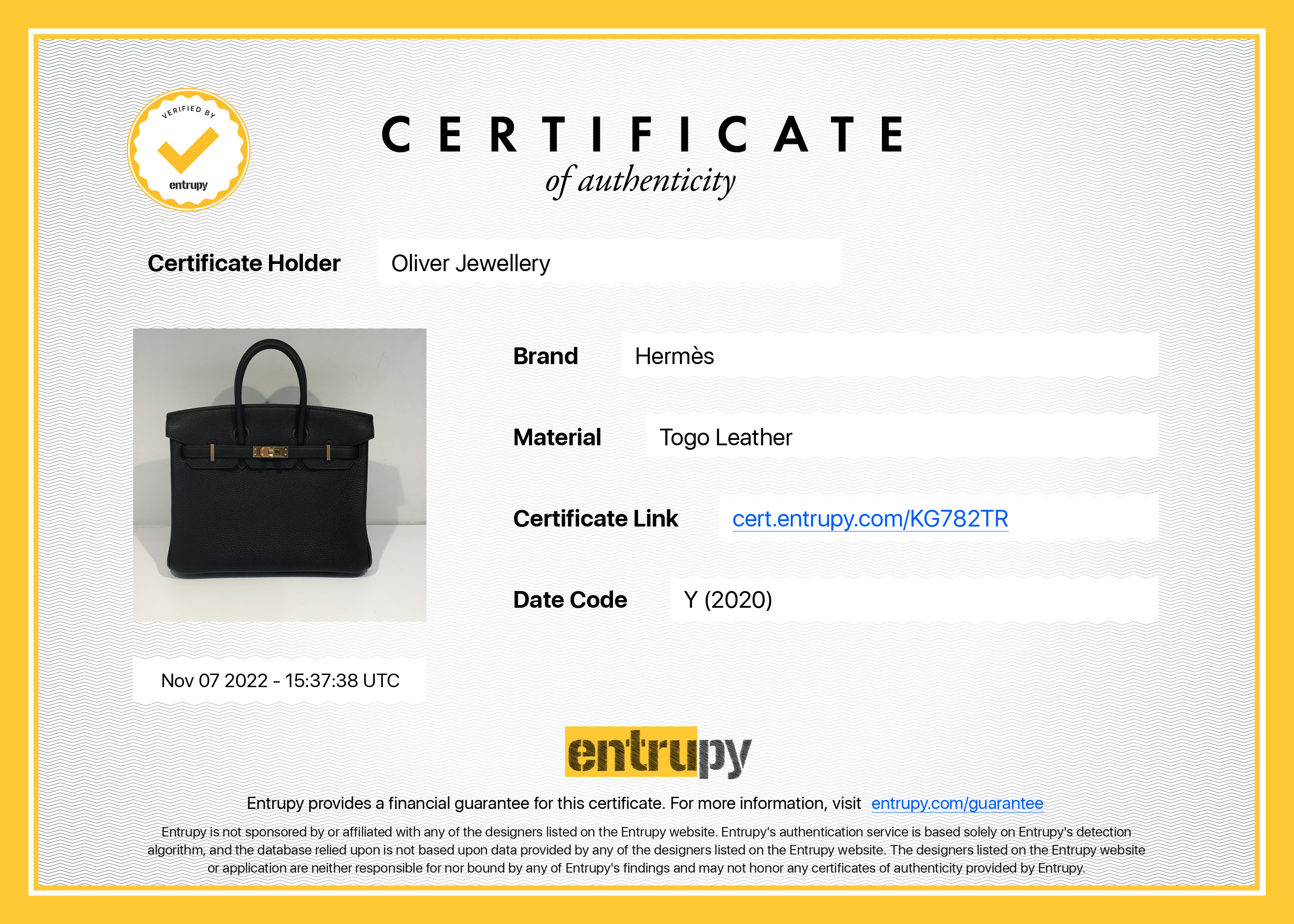 Hermes 2020 Black Togo Birkin 25 w/ Box & Receipt