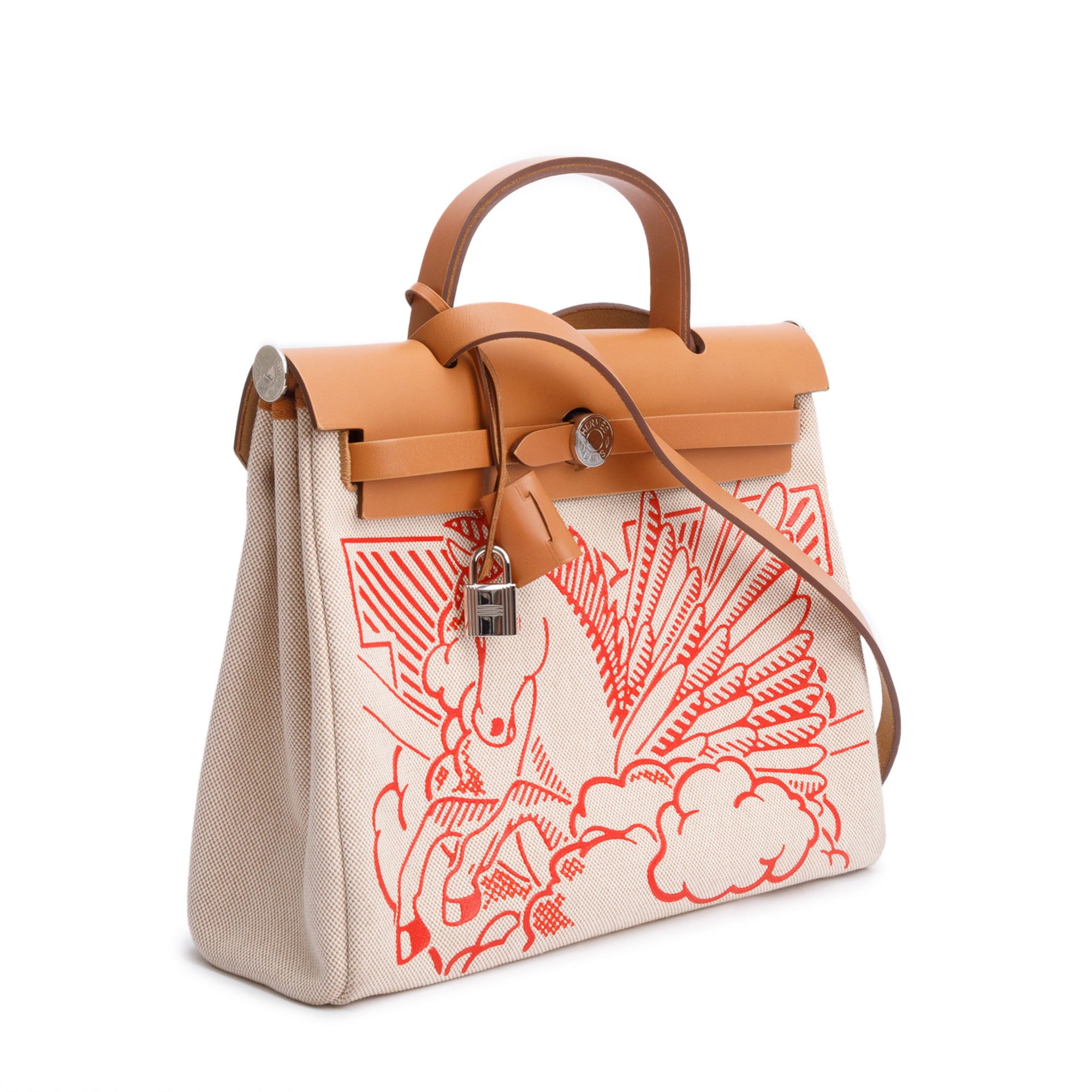 Hermes 2020 Natural Toile Militaire Vache Hunter Rose Pegase Pop Herbag Zip 31