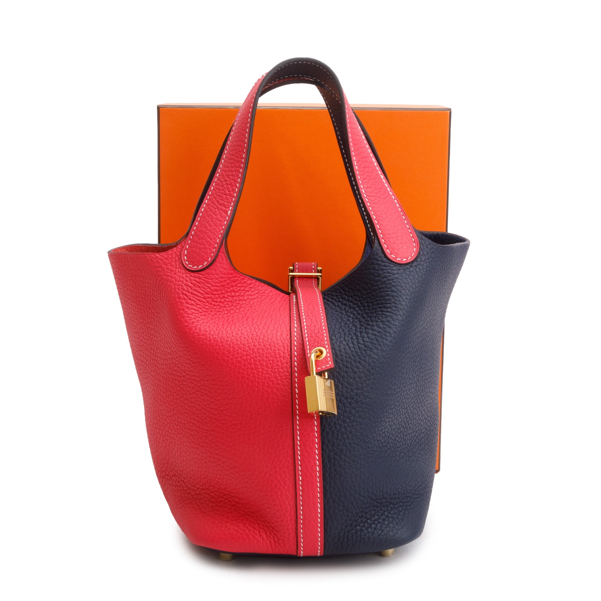 Hermes 2020 Rose Extreme/Blue Nuit Bicolor Taurillon Clemence Picotin Lock 18 w/ Box