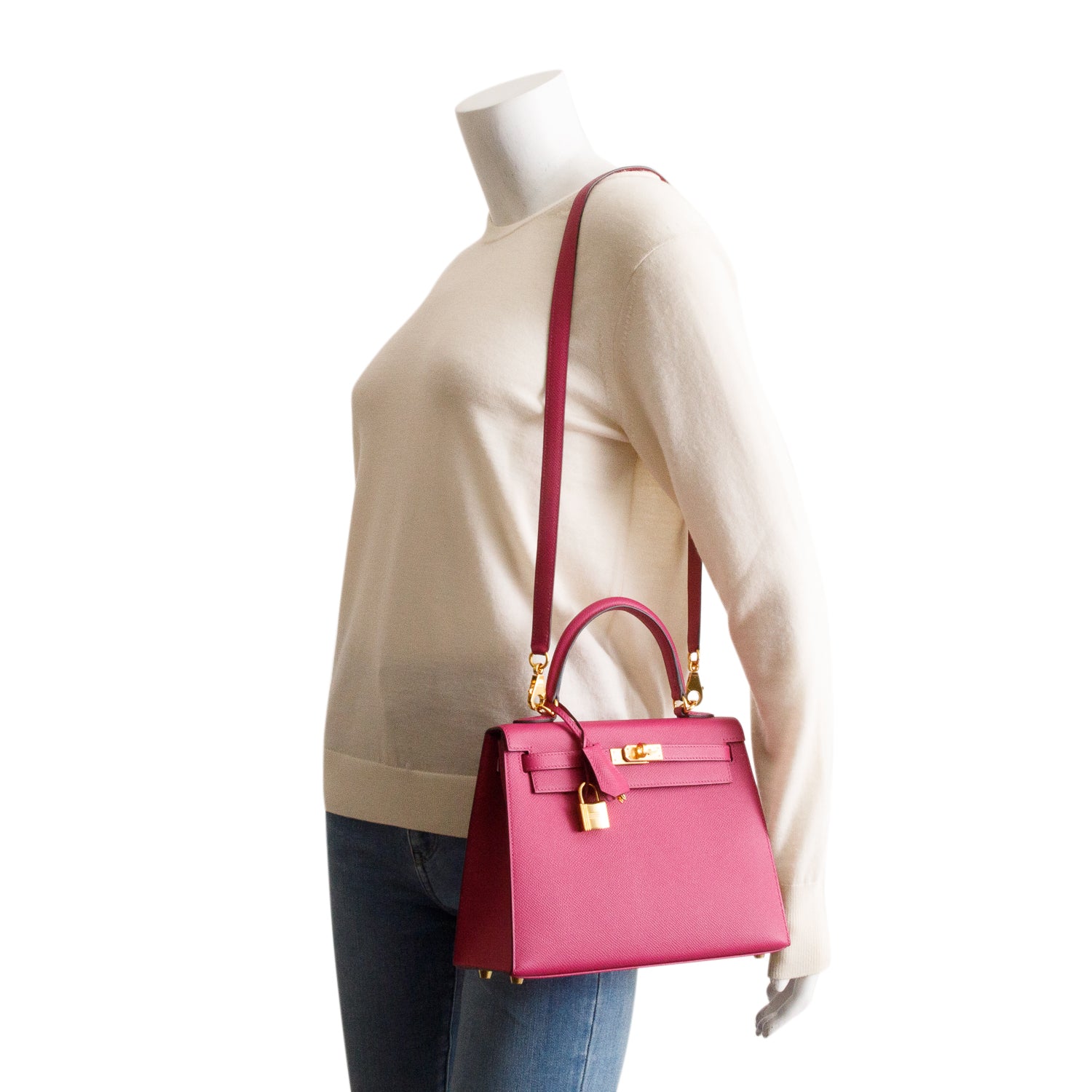 Hermes 2020 Rose Pourpre Veau Epsom Leather Kelly II 25 w/ Strap & Box