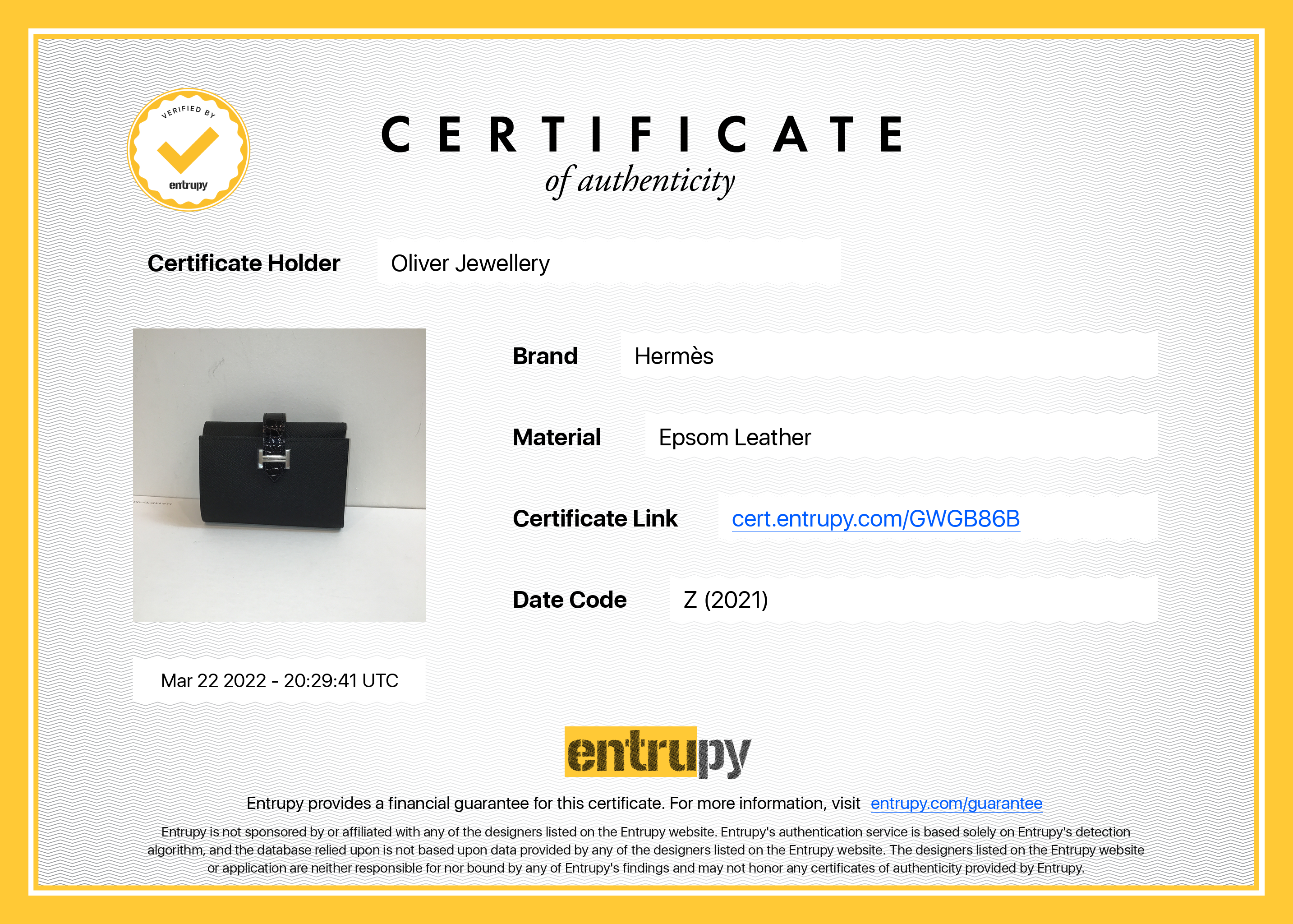 Hermes 2021 Epsom & Alligator Portefeuille Bearn Combine Wallet w/ Box