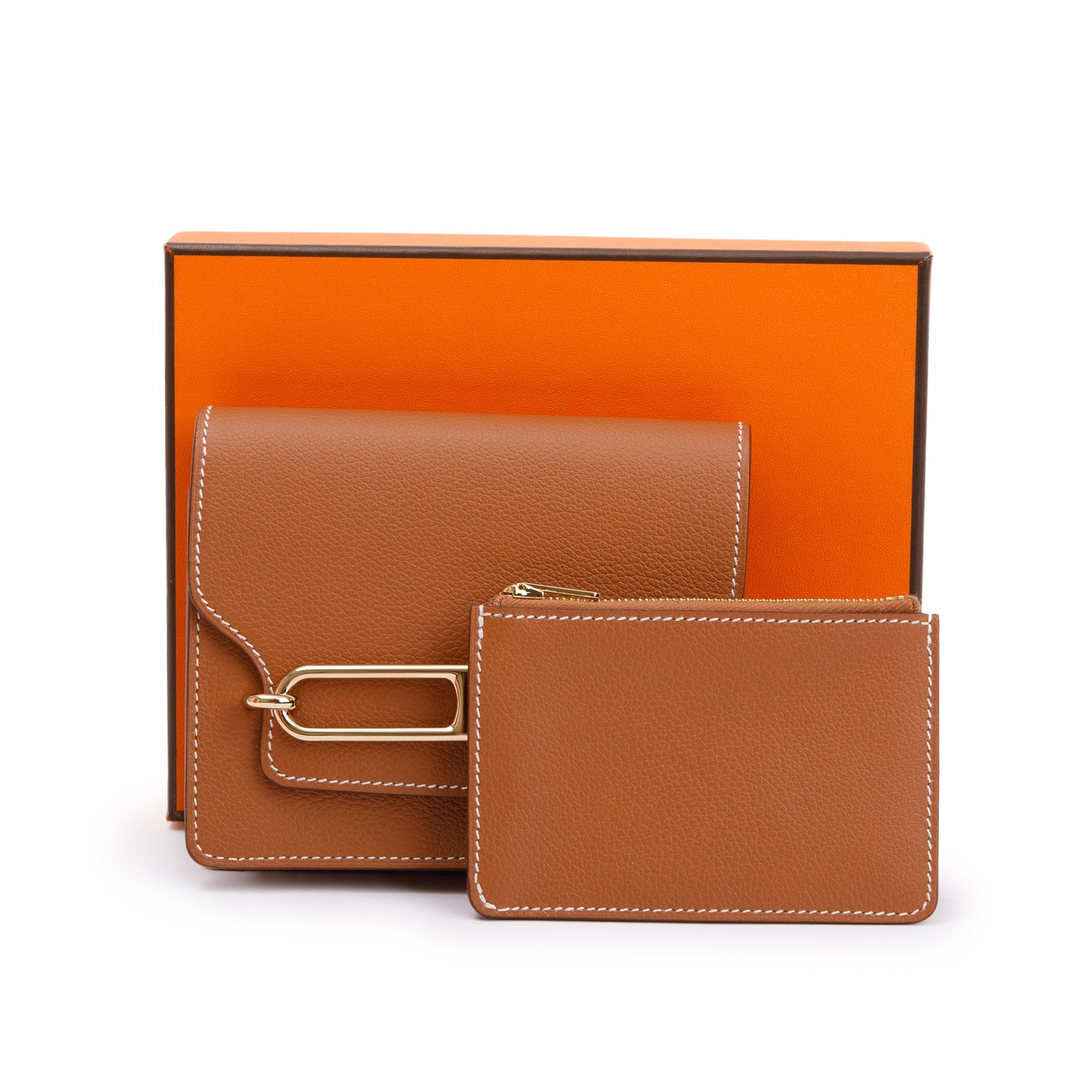 Hermes 2021 Gold Evercolor Roulis Slim Compact Wallet w/ Box, Insert & Receipt