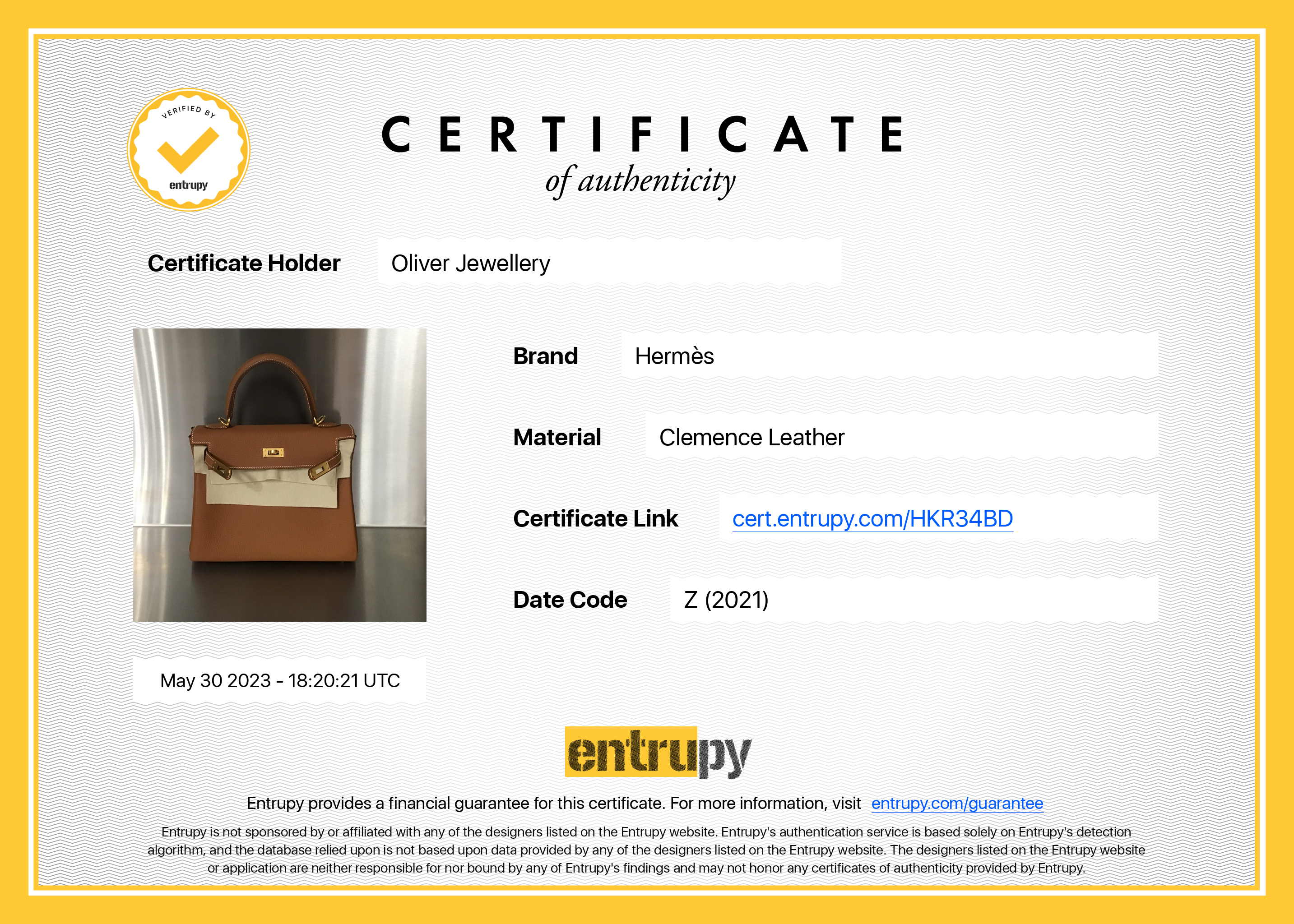 Hermes 2021 Gold Togo Kelly II Retourne 25 w/ Box