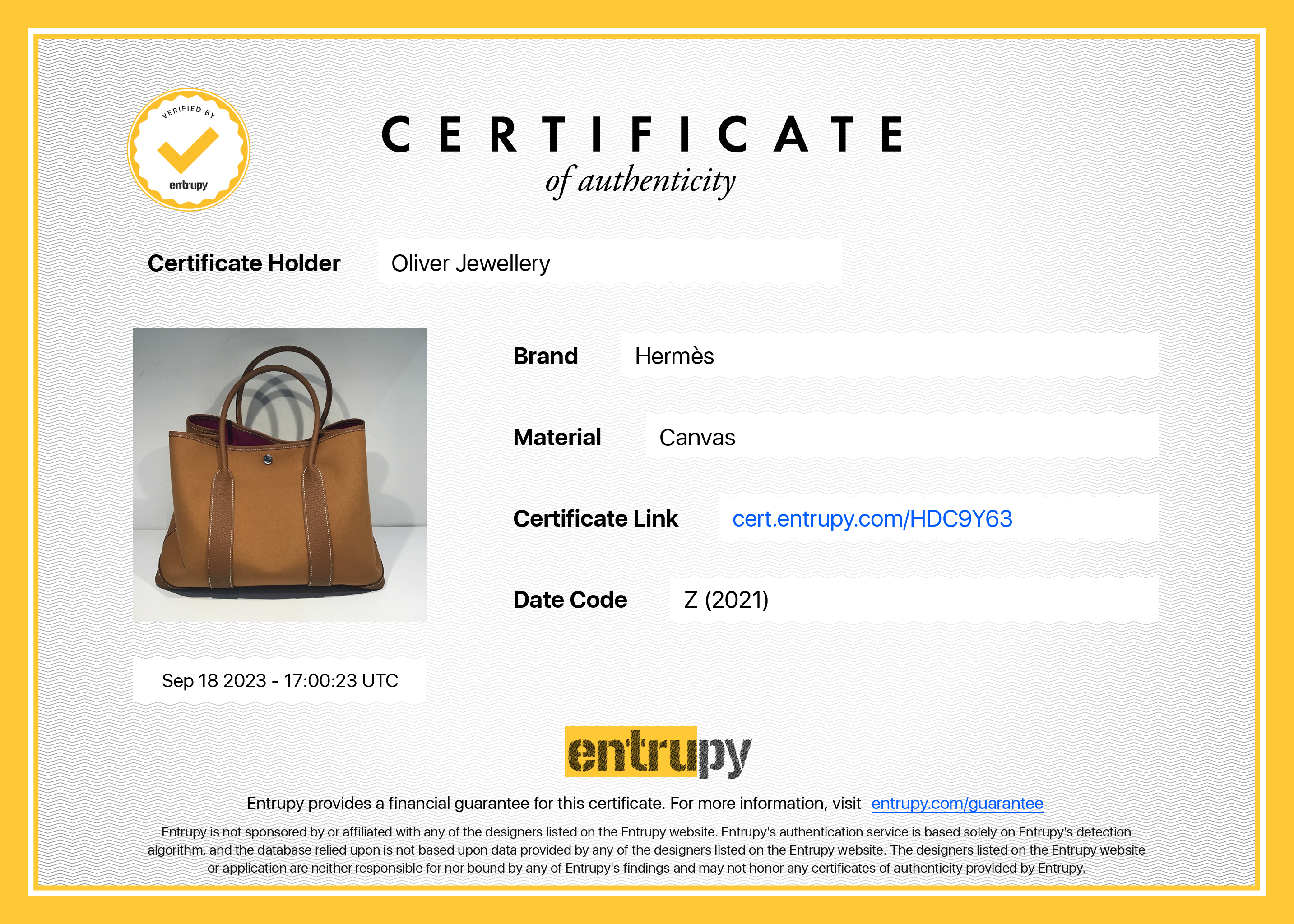 Hermes 2021 Gold Toile Garden Party 36