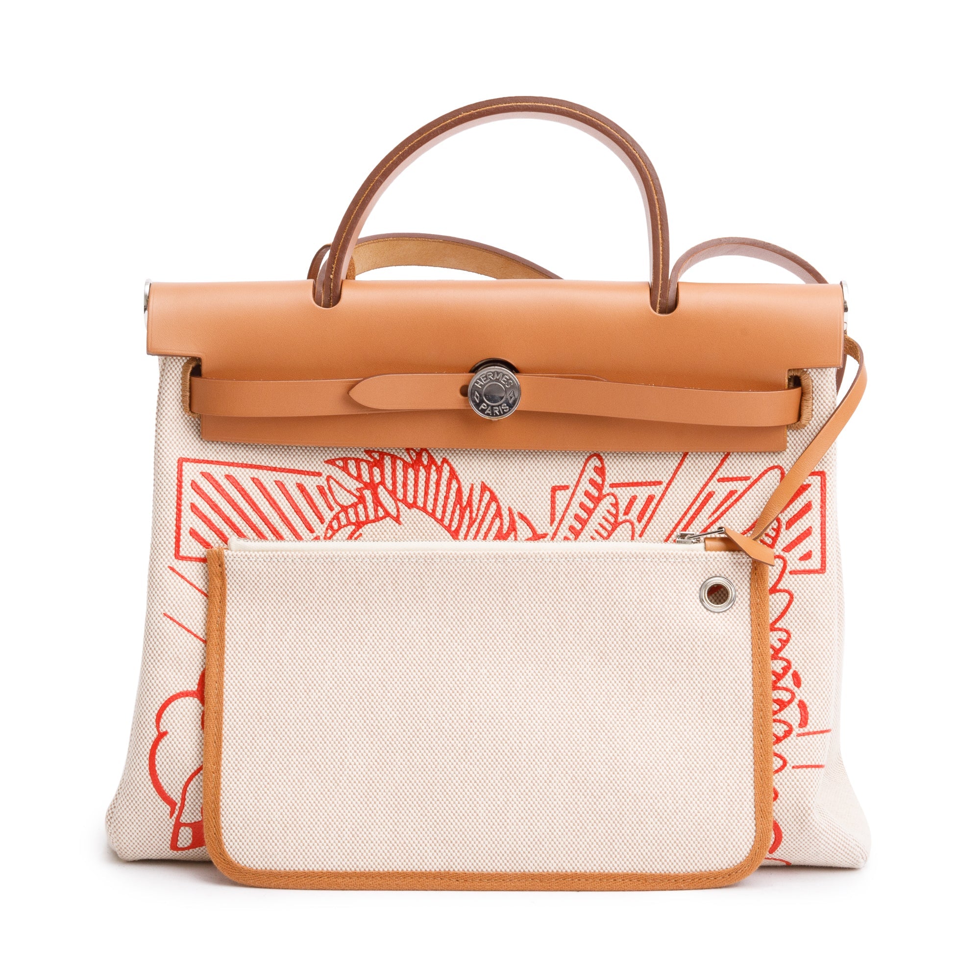 Hermes 2021 Natural Toile Militaire Vache Hunter Rose Pegase Pop Herbag Zip 31