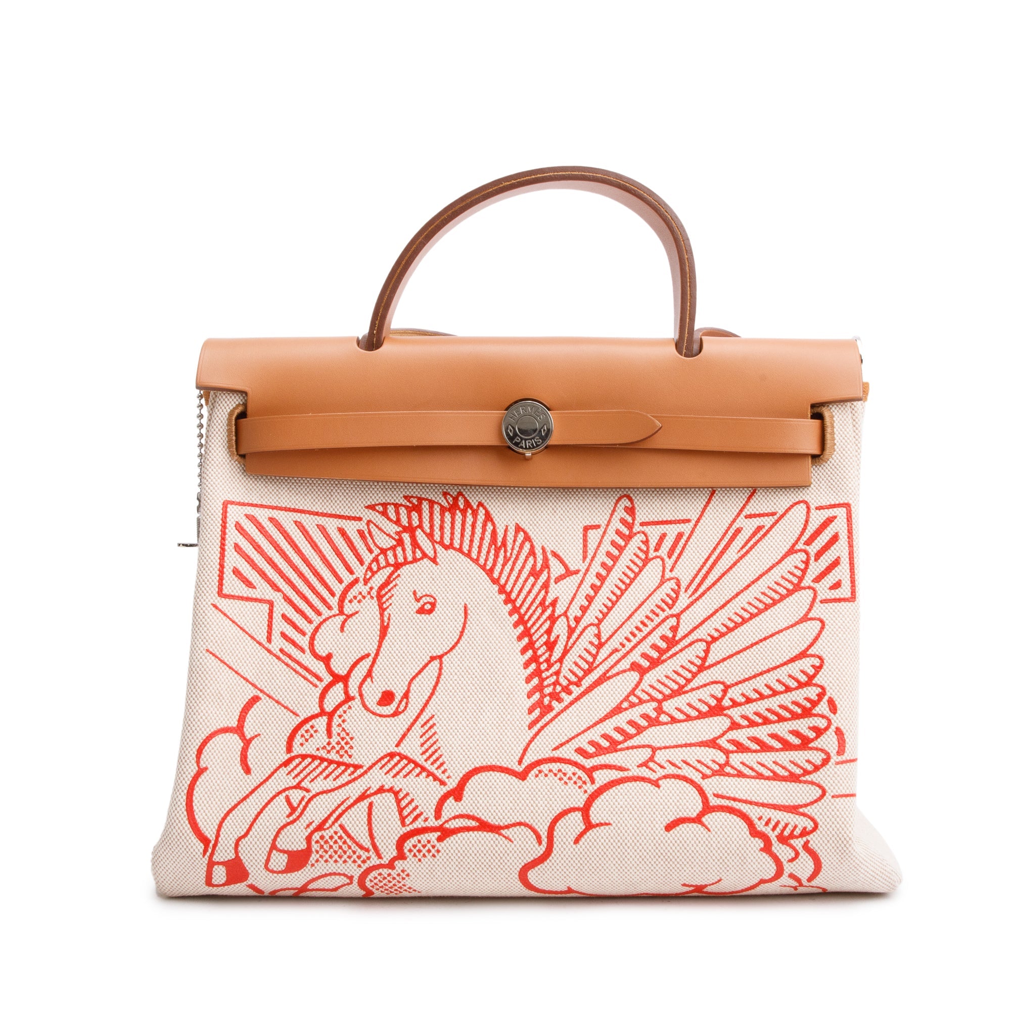 Hermes 2021 Natural Toile Militaire Vache Hunter Rose Pegase Pop Herbag Zip 31