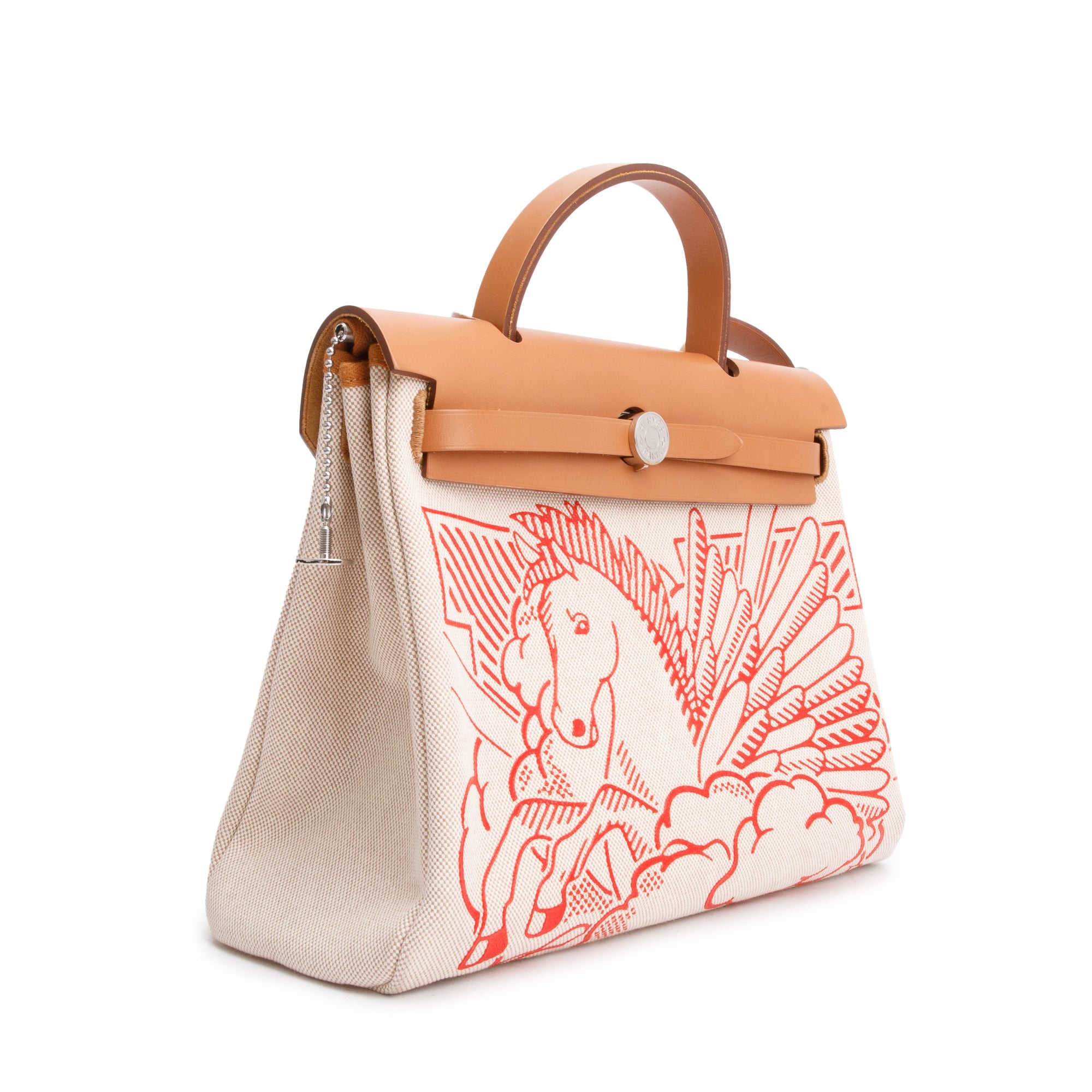 Hermes 2021 Natural Toile Militaire Vache Hunter Rose Pegase Pop Herbag Zip 31