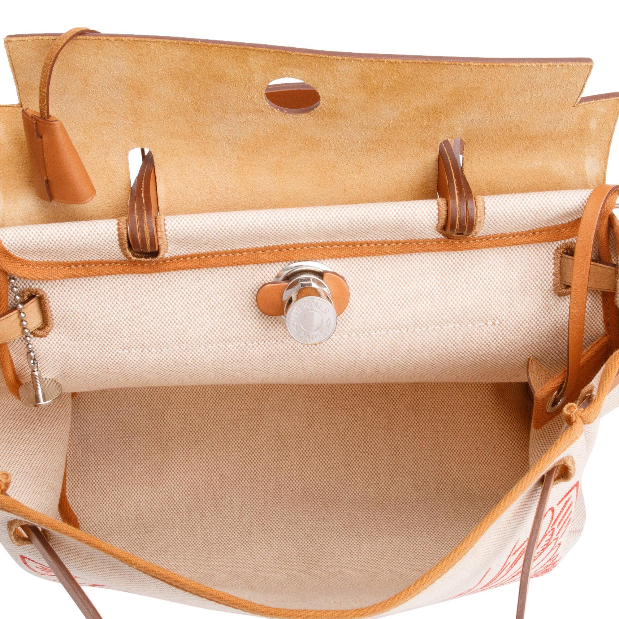 Hermes 2021 Natural Toile Militaire Vache Hunter Rose Pegase Pop Herbag Zip 31