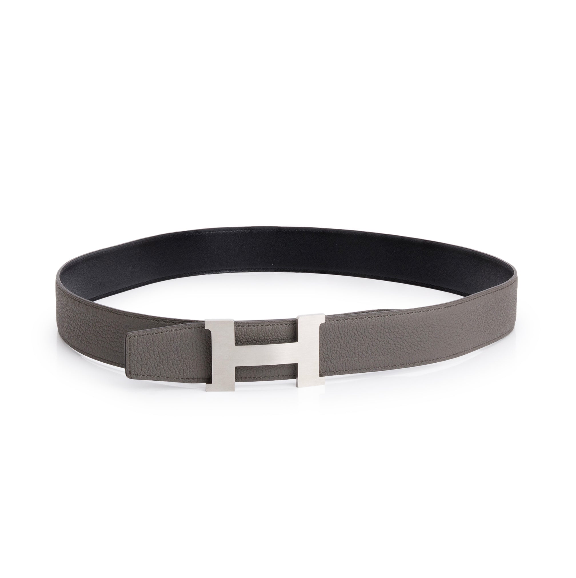 Hermes 2021 Noir Box Etain Togo Leather Reversible 38 mm Constance H Belt Kit 100 w/ Box