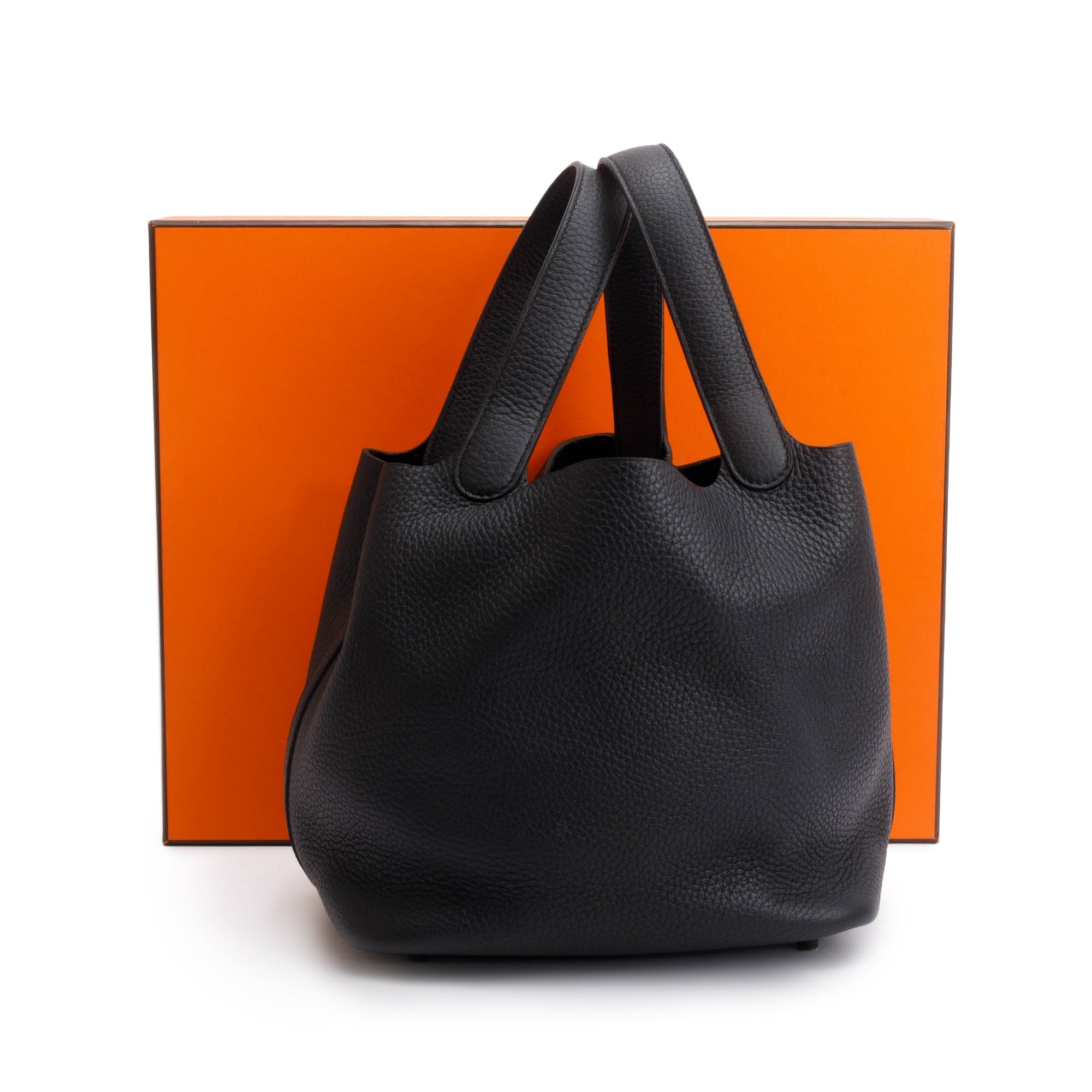 Hermes 2021 Noir So Black Taurillon Clemence Picotin Lock 22 w/ Box