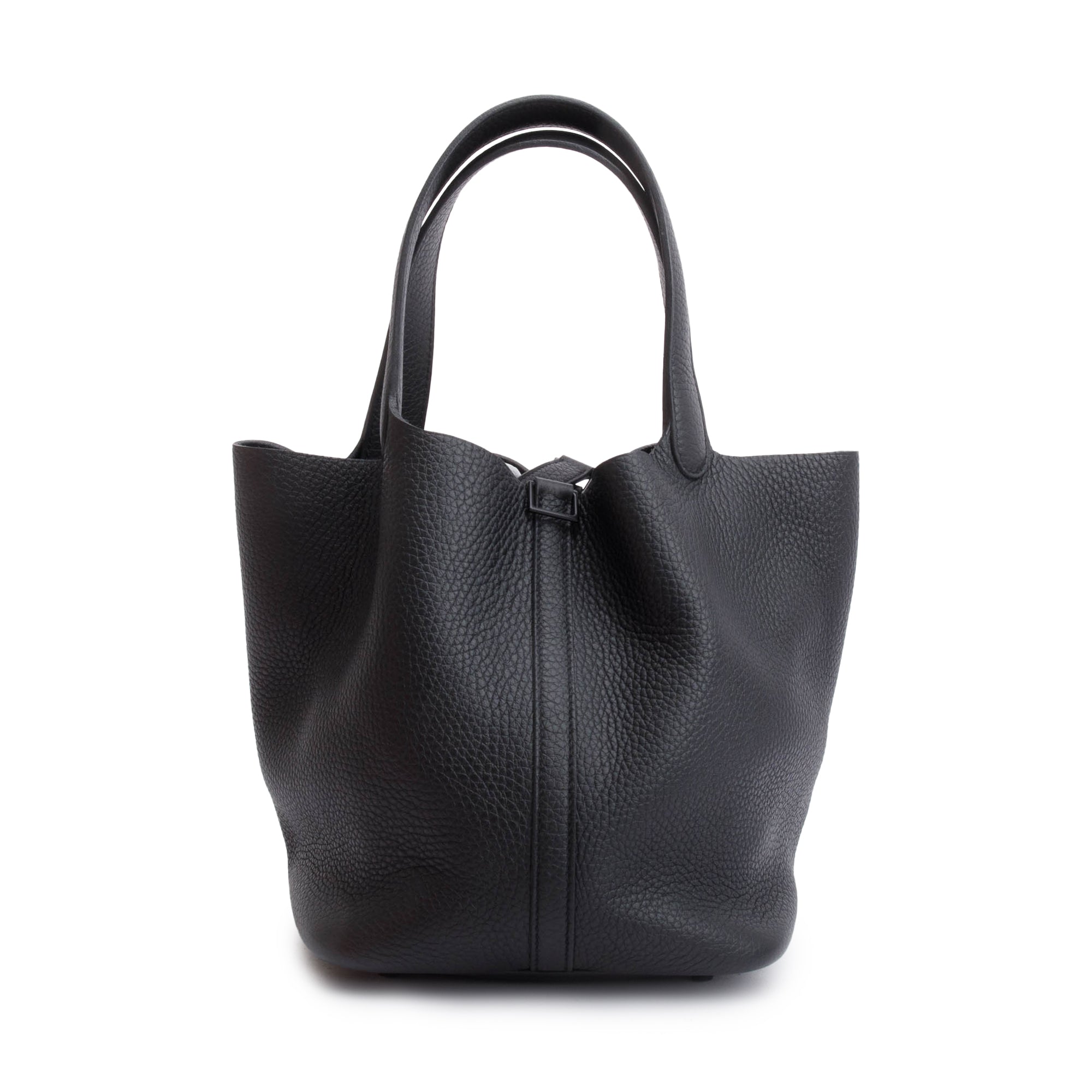 Hermes 2021 Noir So Black Taurillon Clemence Picotin Lock 22 w/ Box