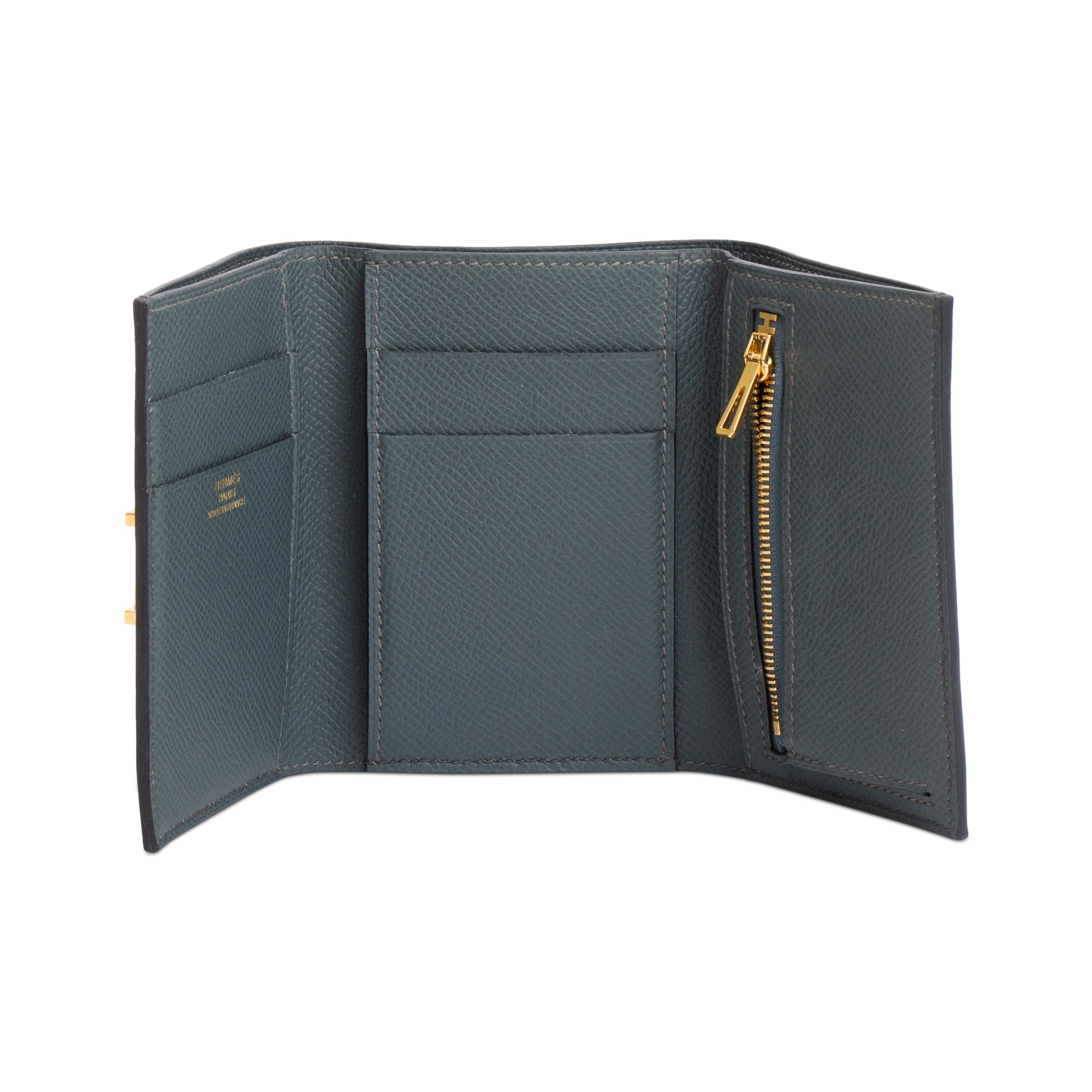 Hermes 2021 Vert Amande Epsom Leather Bearn Trifold Compact Wallet w/ Box