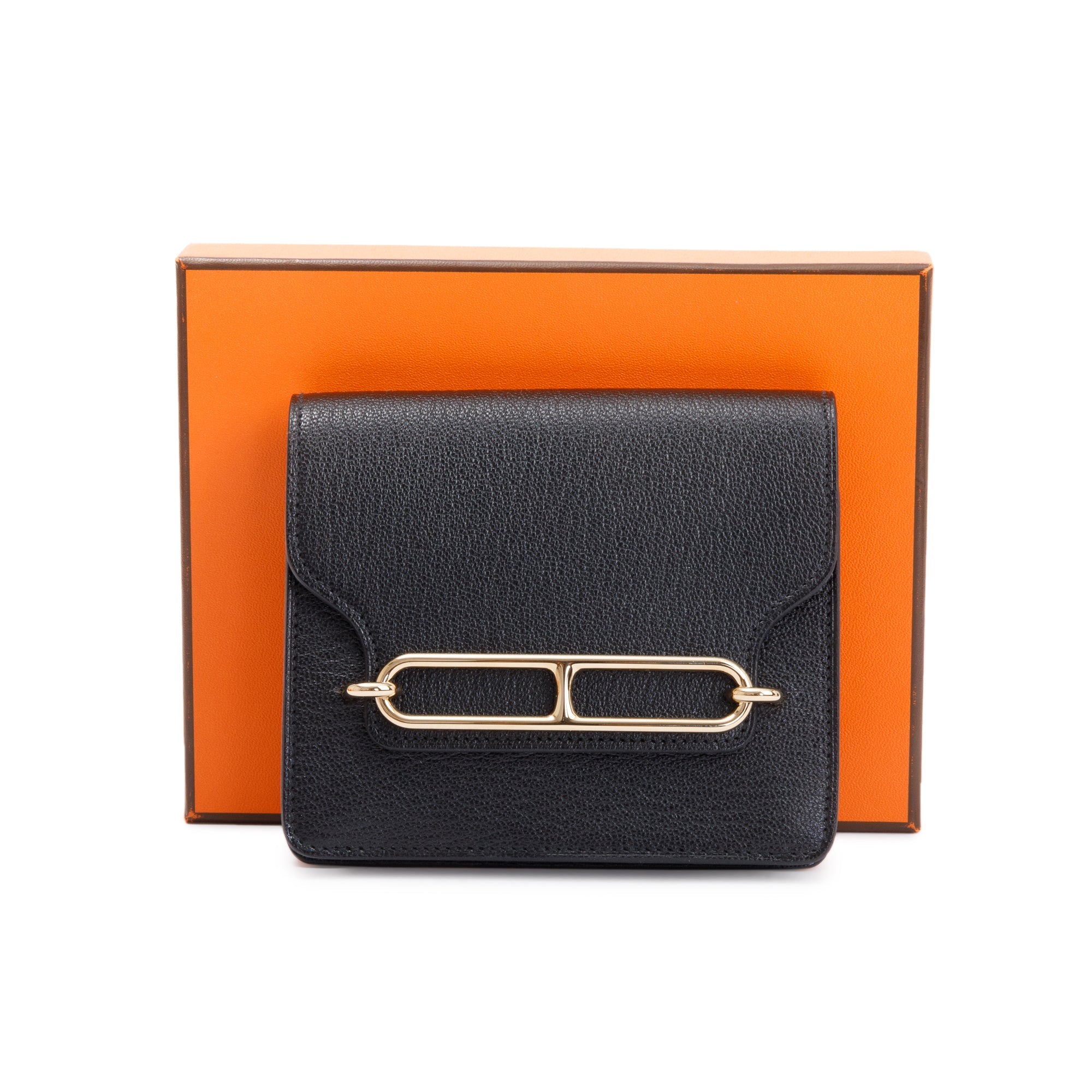 Hermes 2022 Black Chevre Mysore Roulis Slim Compact Wallet w/ Box, Insert & Receipt