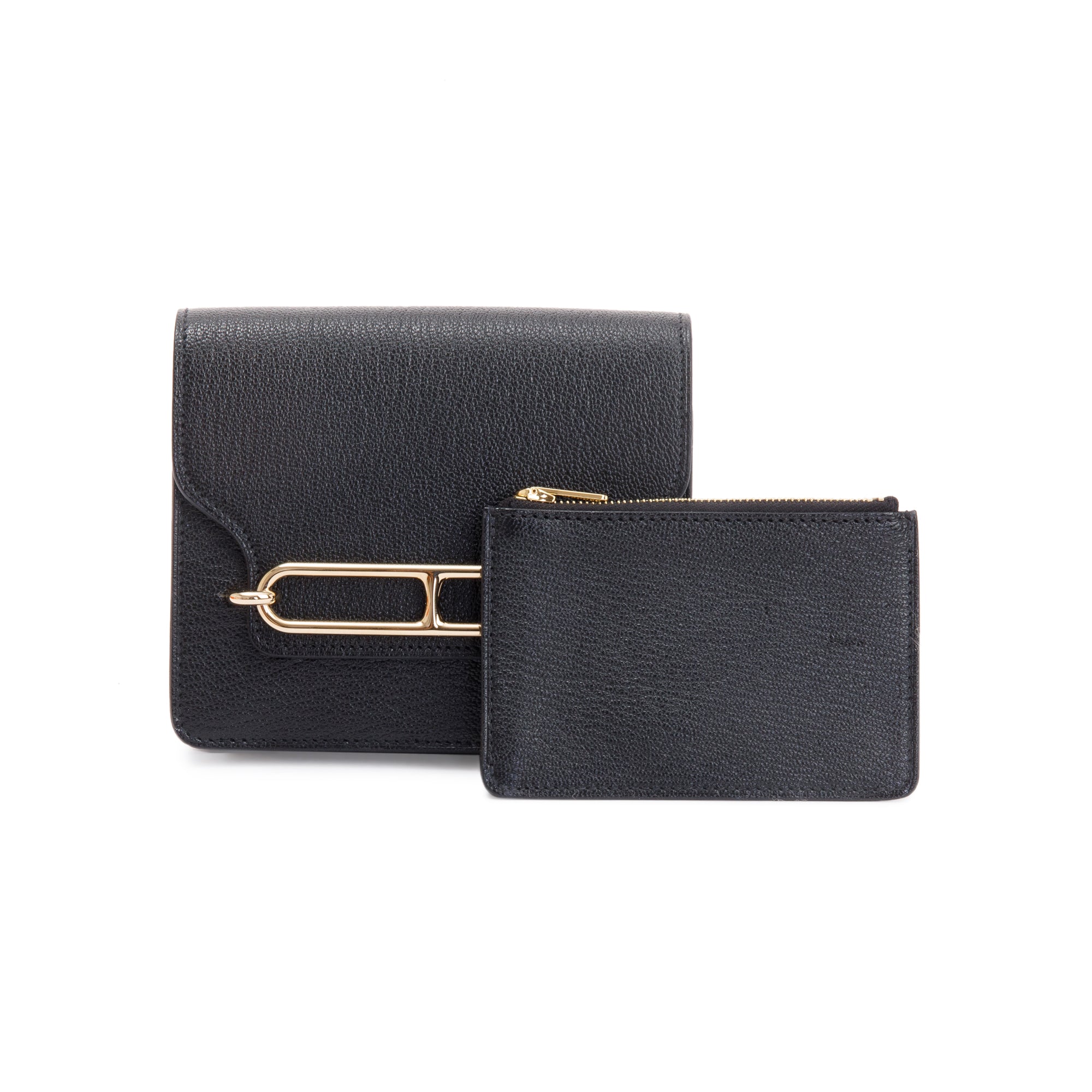 Hermes 2022 Black Chevre Mysore Roulis Slim Compact Wallet w/ Box, Insert & Receipt