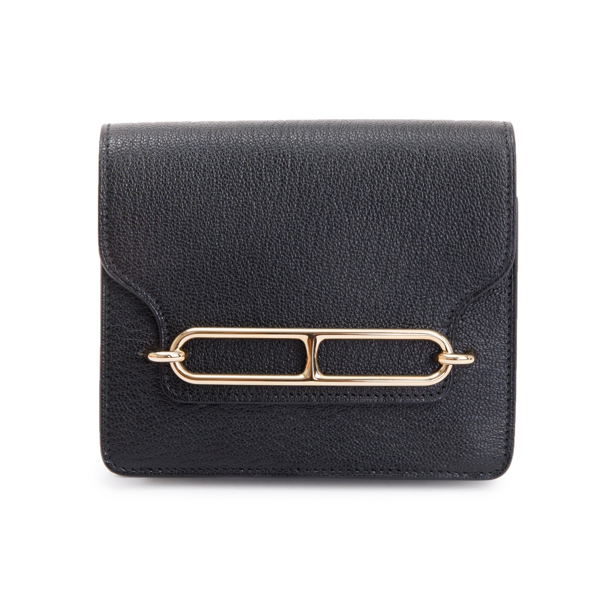 Hermes 2022 Black Chevre Mysore Roulis Slim Compact Wallet w/ Box, Insert & Receipt