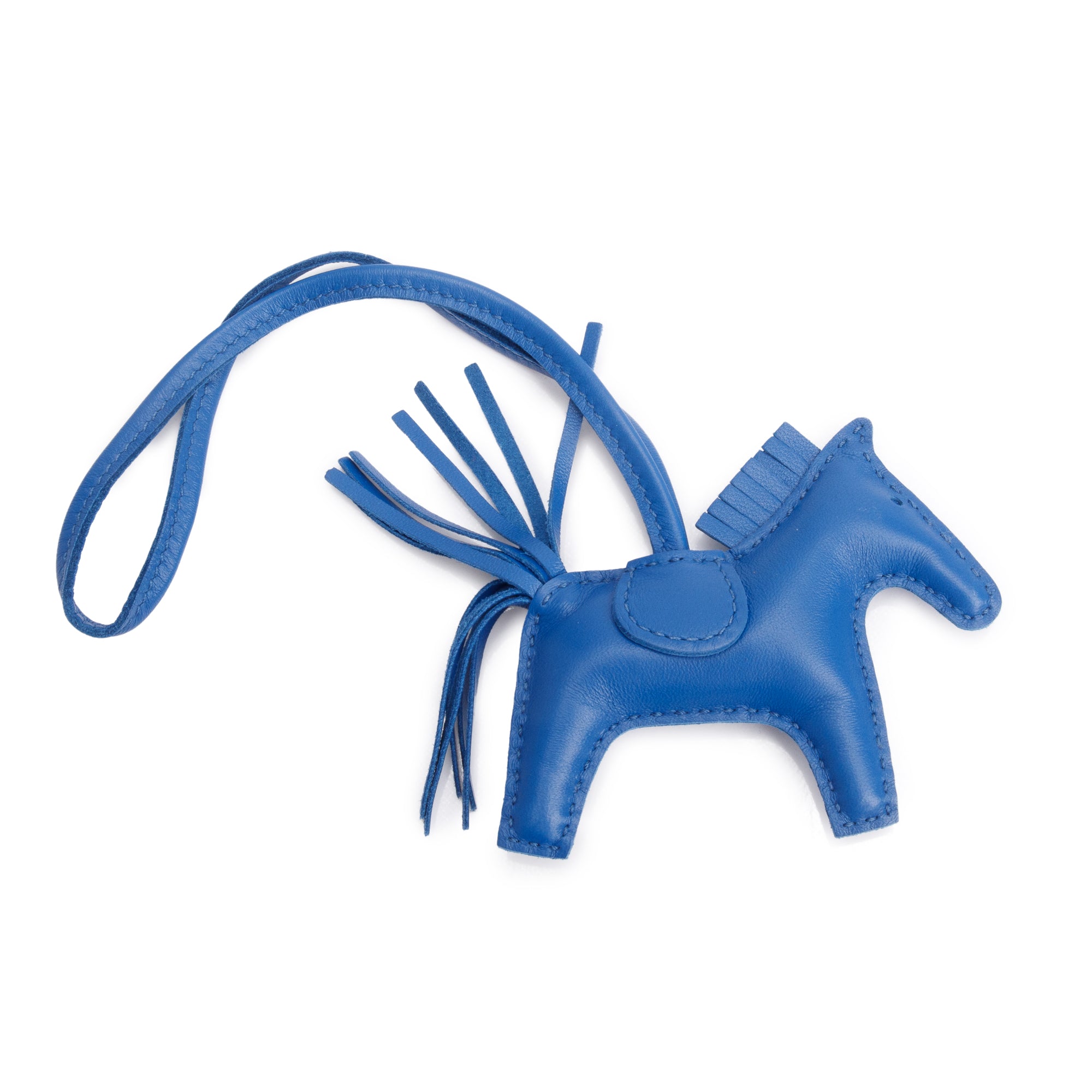 Hermes 2022 Bleu France Milo Lambskin Leather Rodeo Horse Bag Charm PM