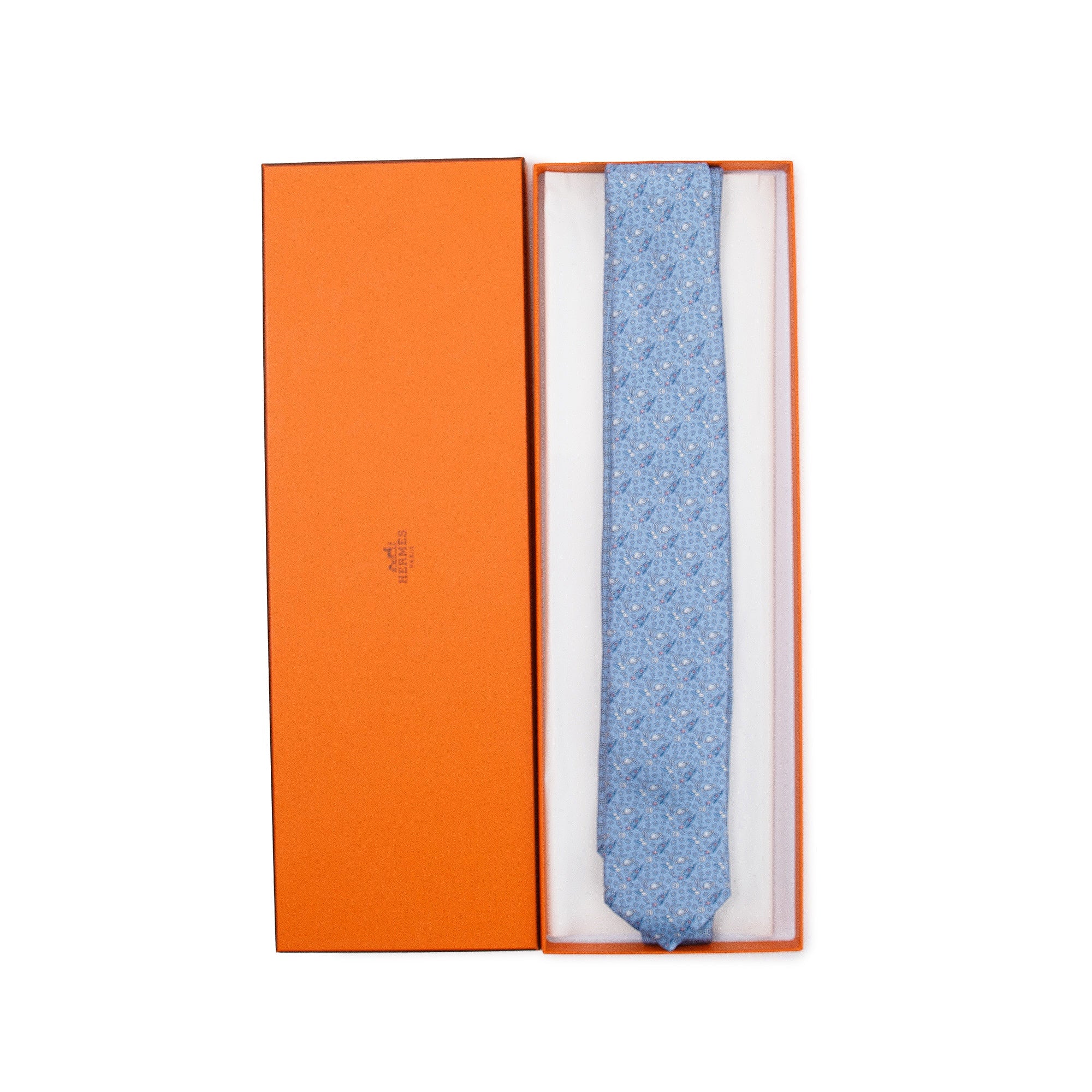 Hermes 2022 Blue Silk Double 6 Vers L'Infini & Overboard Tie w/ Box & Receipt