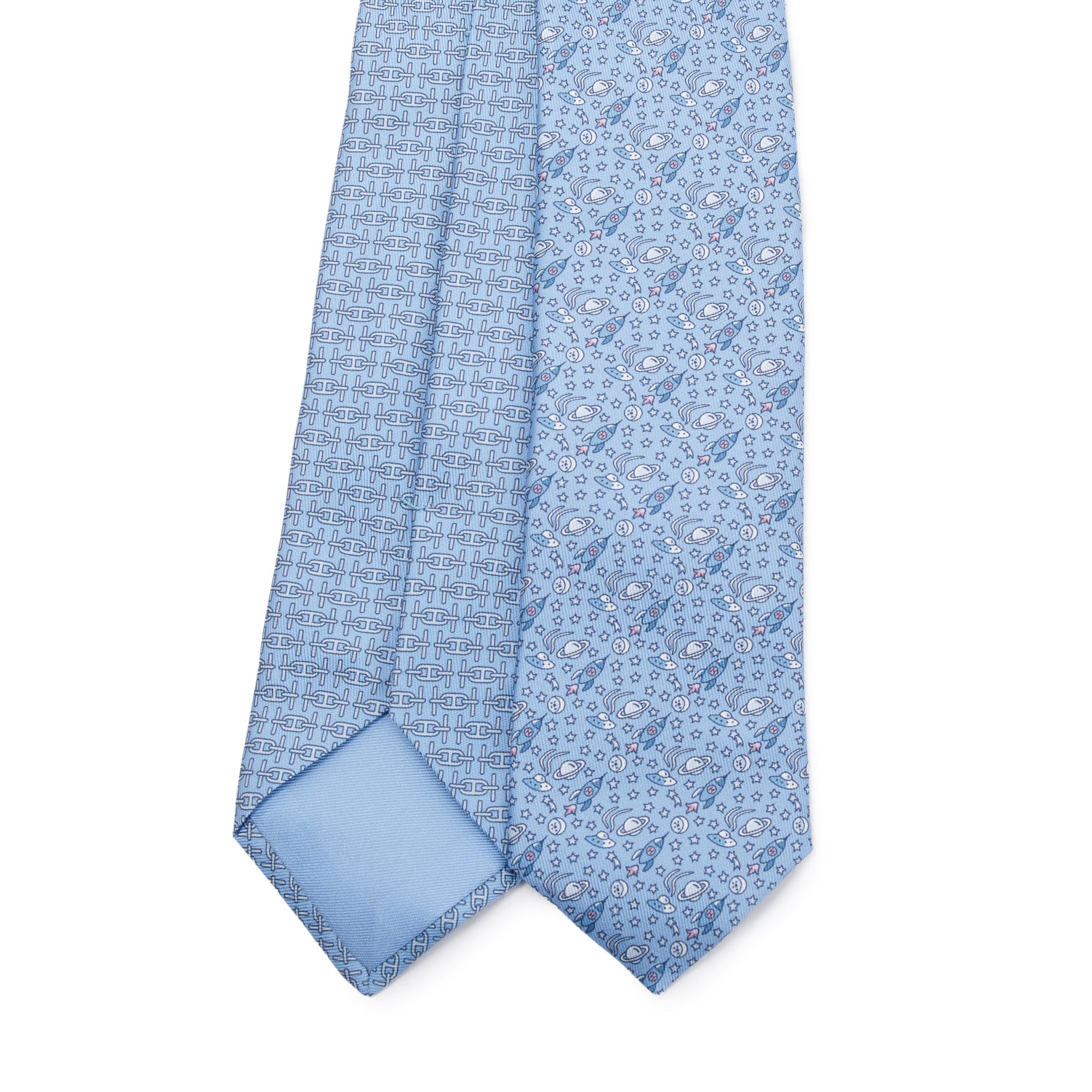 Hermes 2022 Blue Silk Double 6 Vers L'Infini & Overboard Tie w/ Box & Receipt