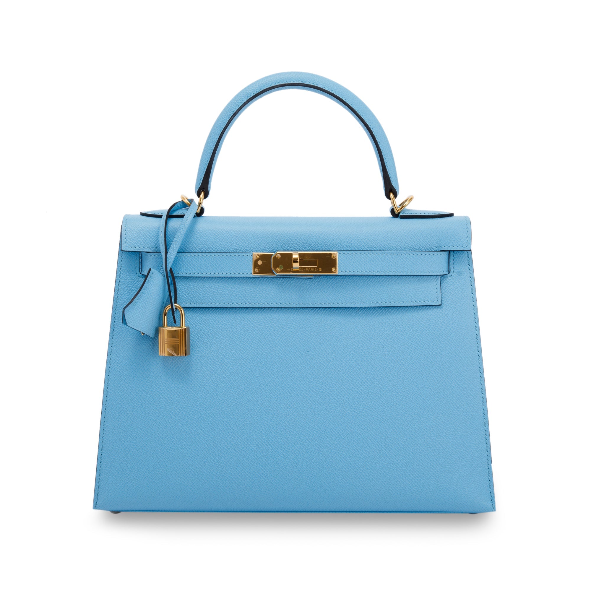 Hermes 2022 Celeste Veau Epsom Kelly II Sellier 28 w/ Box