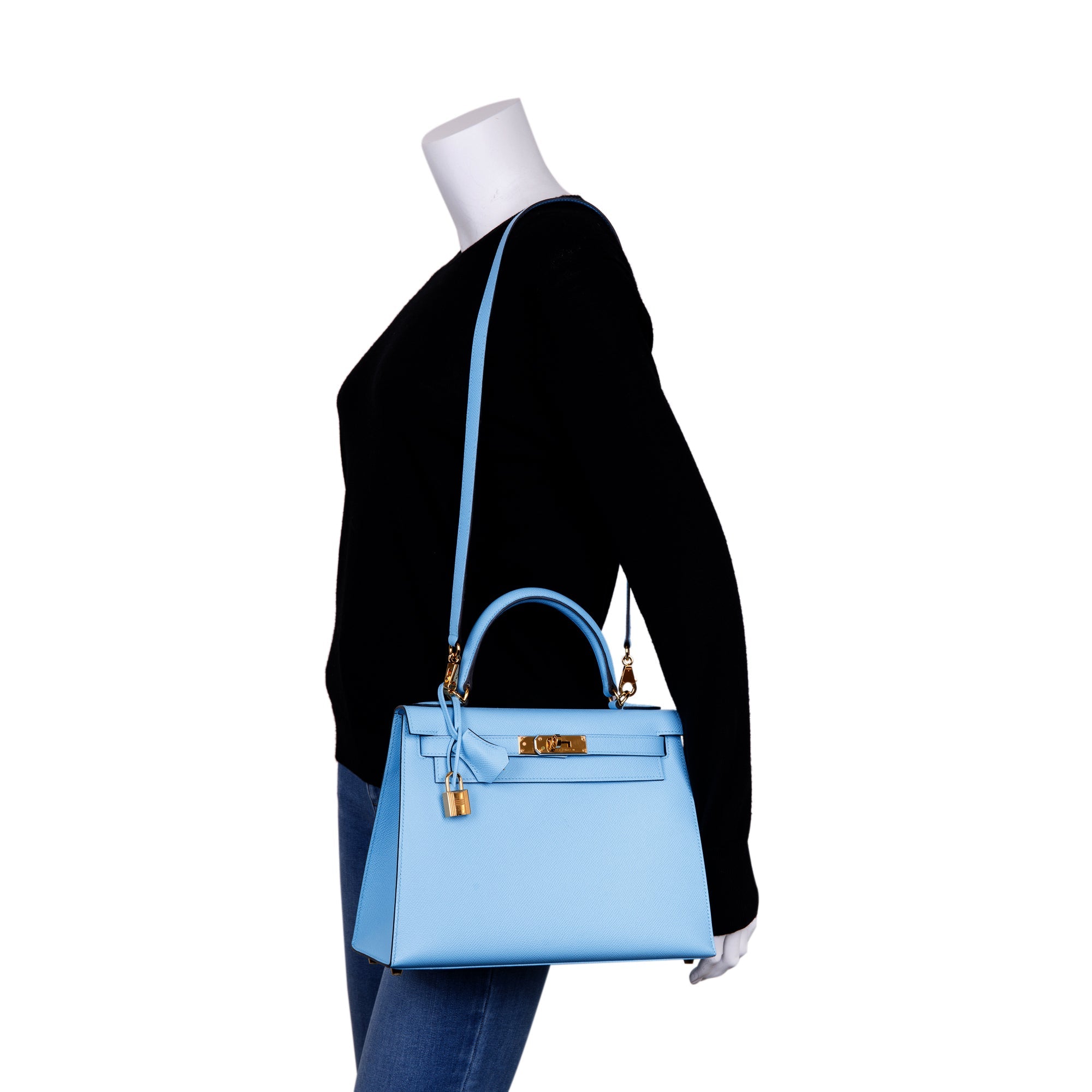 Hermes 2022 Celeste Veau Epsom Kelly II Sellier 28 w/ Box