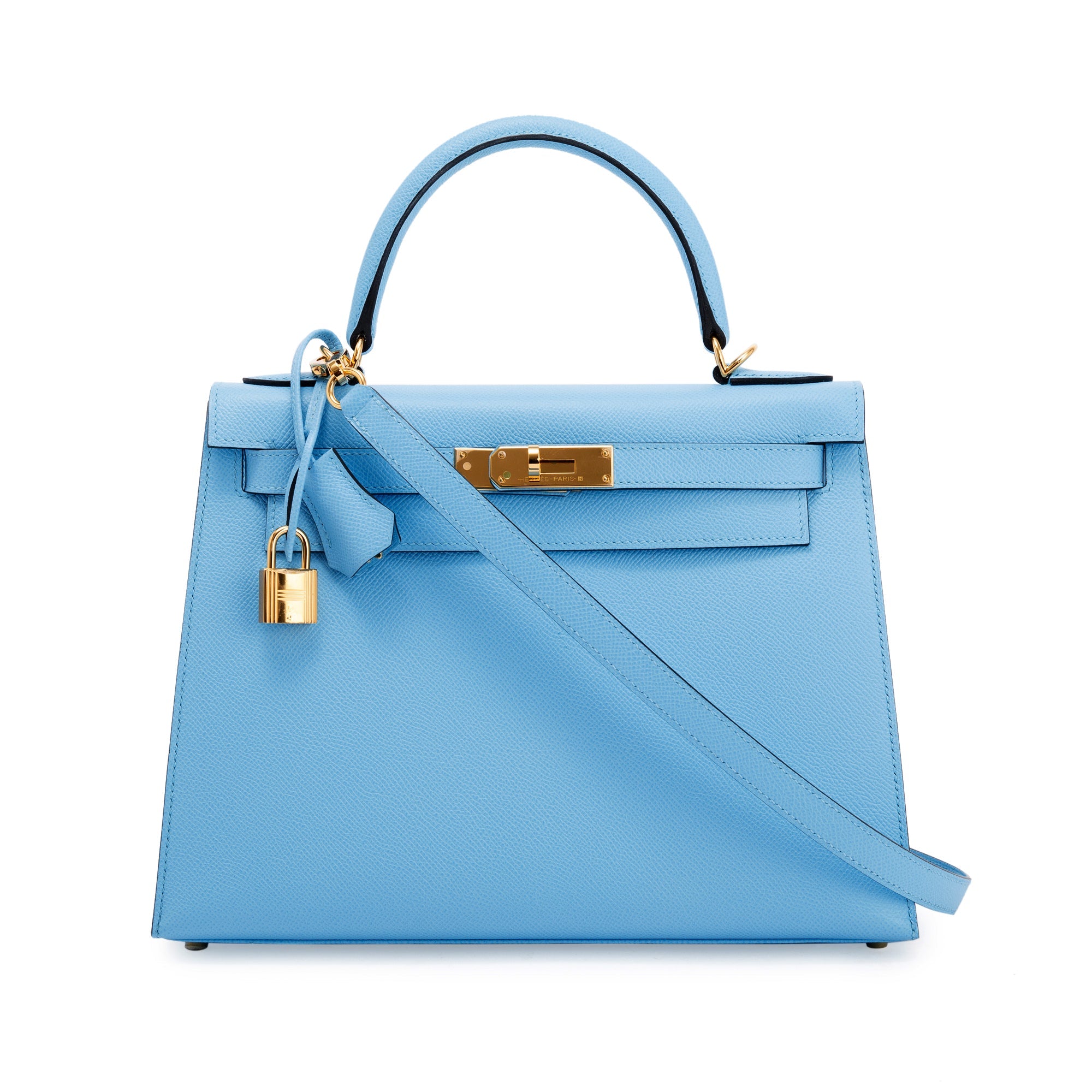 Hermes 2022 Celeste Veau Epsom Kelly II Sellier 28 w/ Box