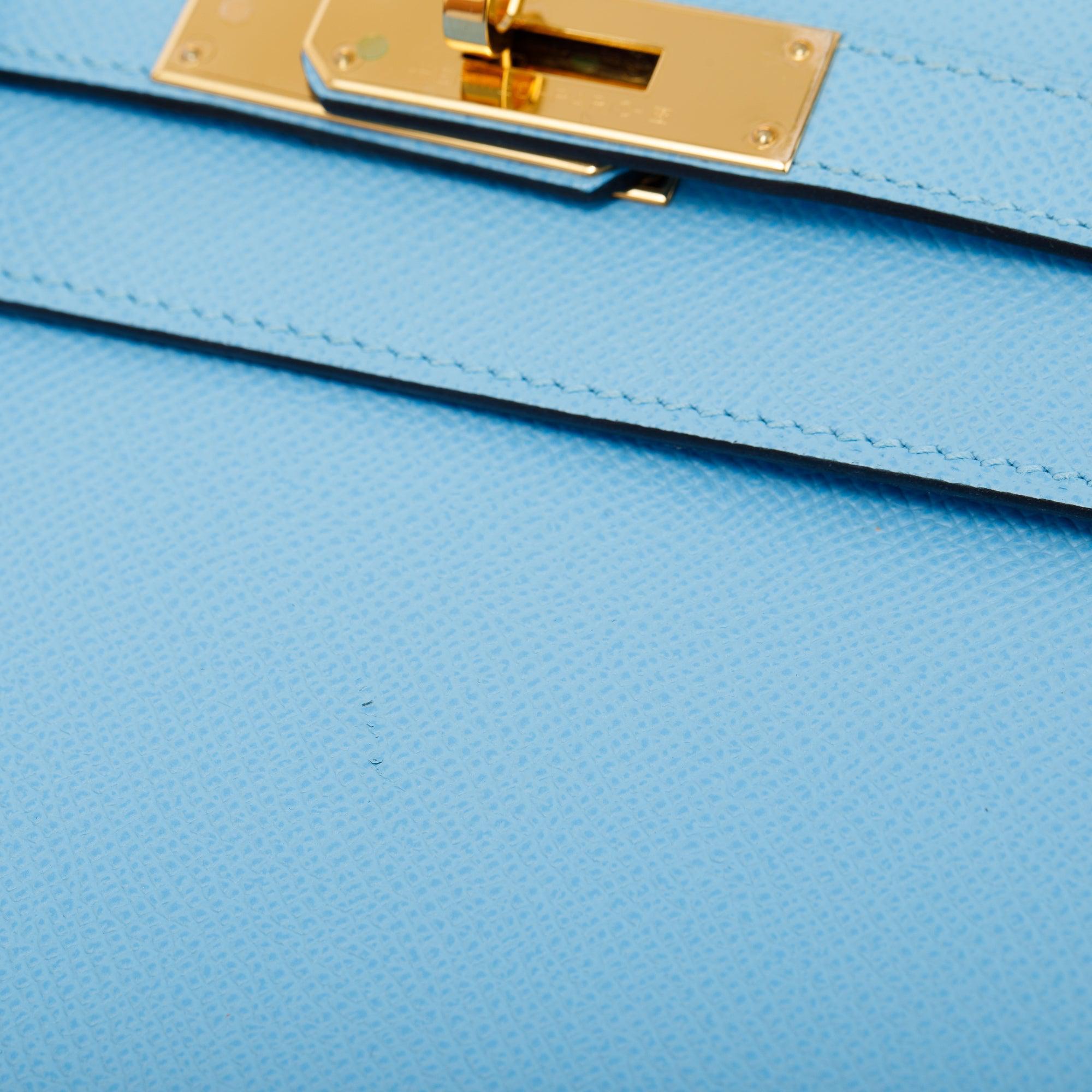 Hermes 2022 Celeste Veau Epsom Kelly II Sellier 28 w/ Box