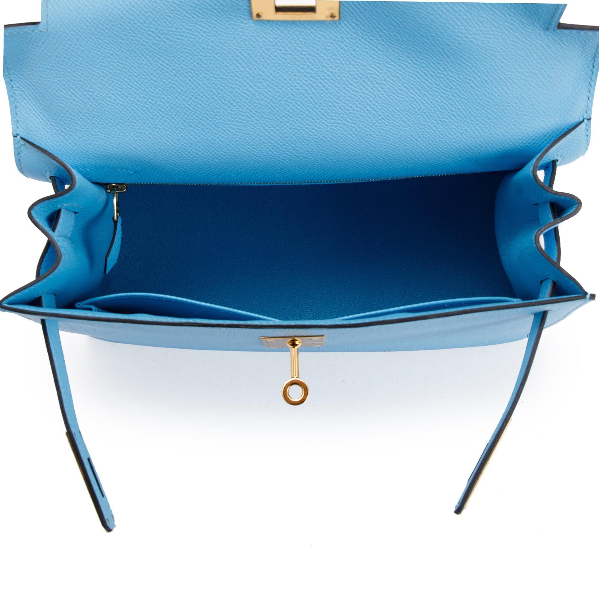 Hermes 2022 Celeste Veau Epsom Kelly II Sellier 28 w/ Box