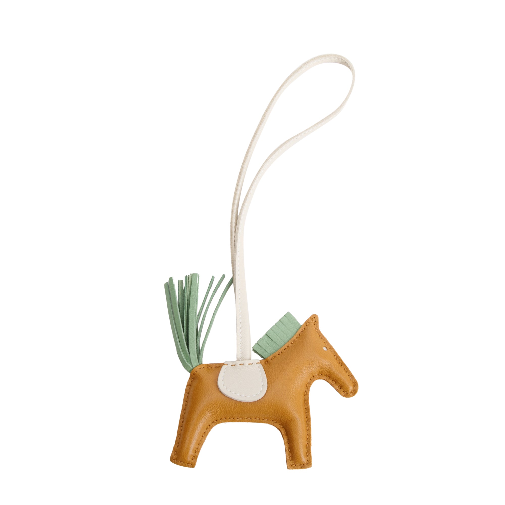 Hermes 2022 Gold Craie Vert Criquet Milo Lambskin Leather Grigri Rodeo Horse Bag Charm PM w/ Box