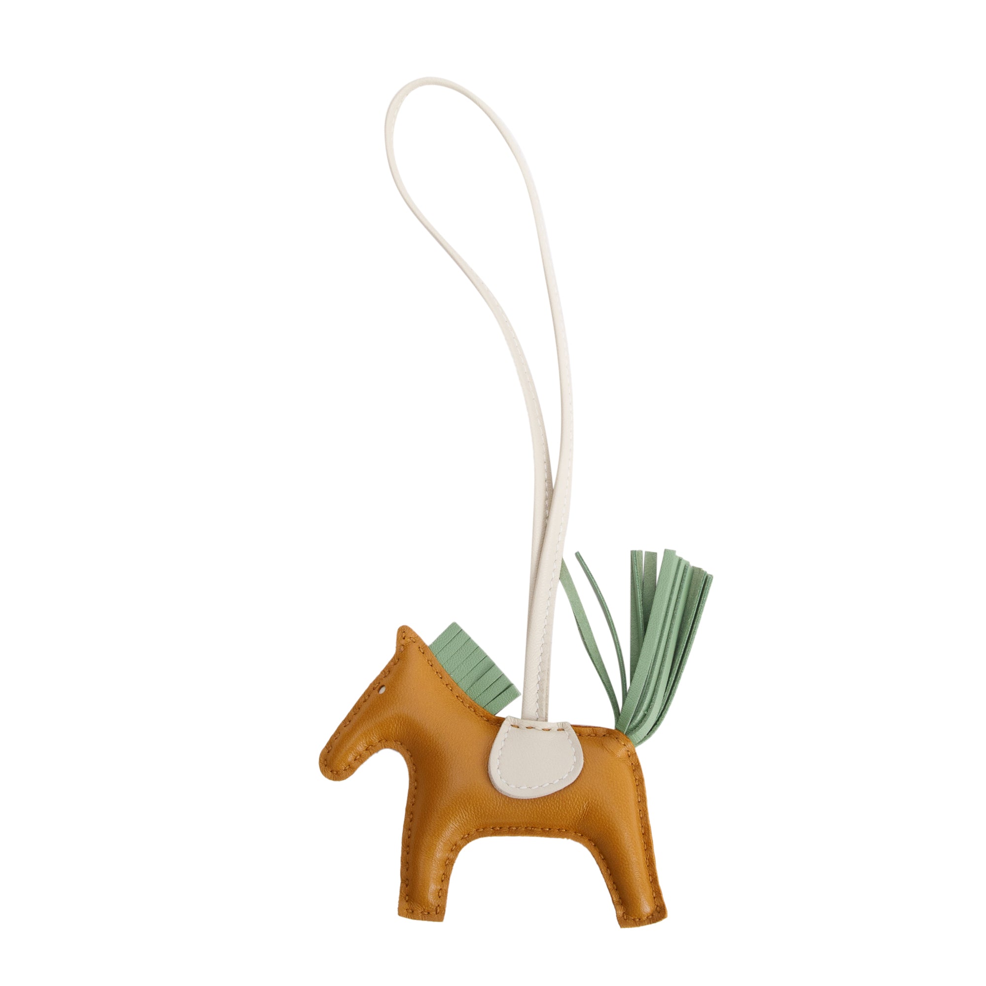 Hermes 2022 Gold Craie Vert Criquet Milo Lambskin Leather Grigri Rodeo Horse Bag Charm PM w/ Box